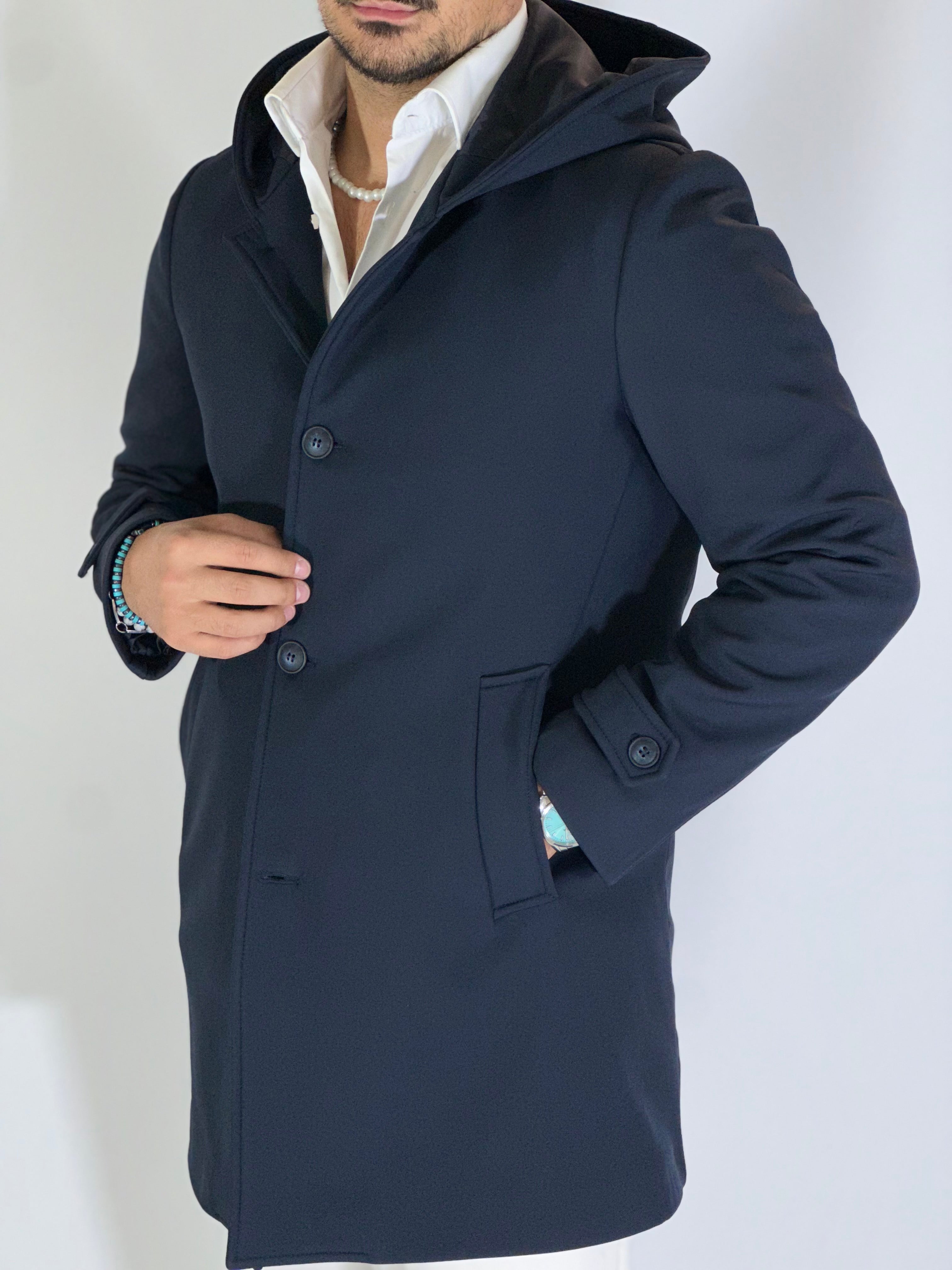 Trench con cappuccio blu DRAGON/520