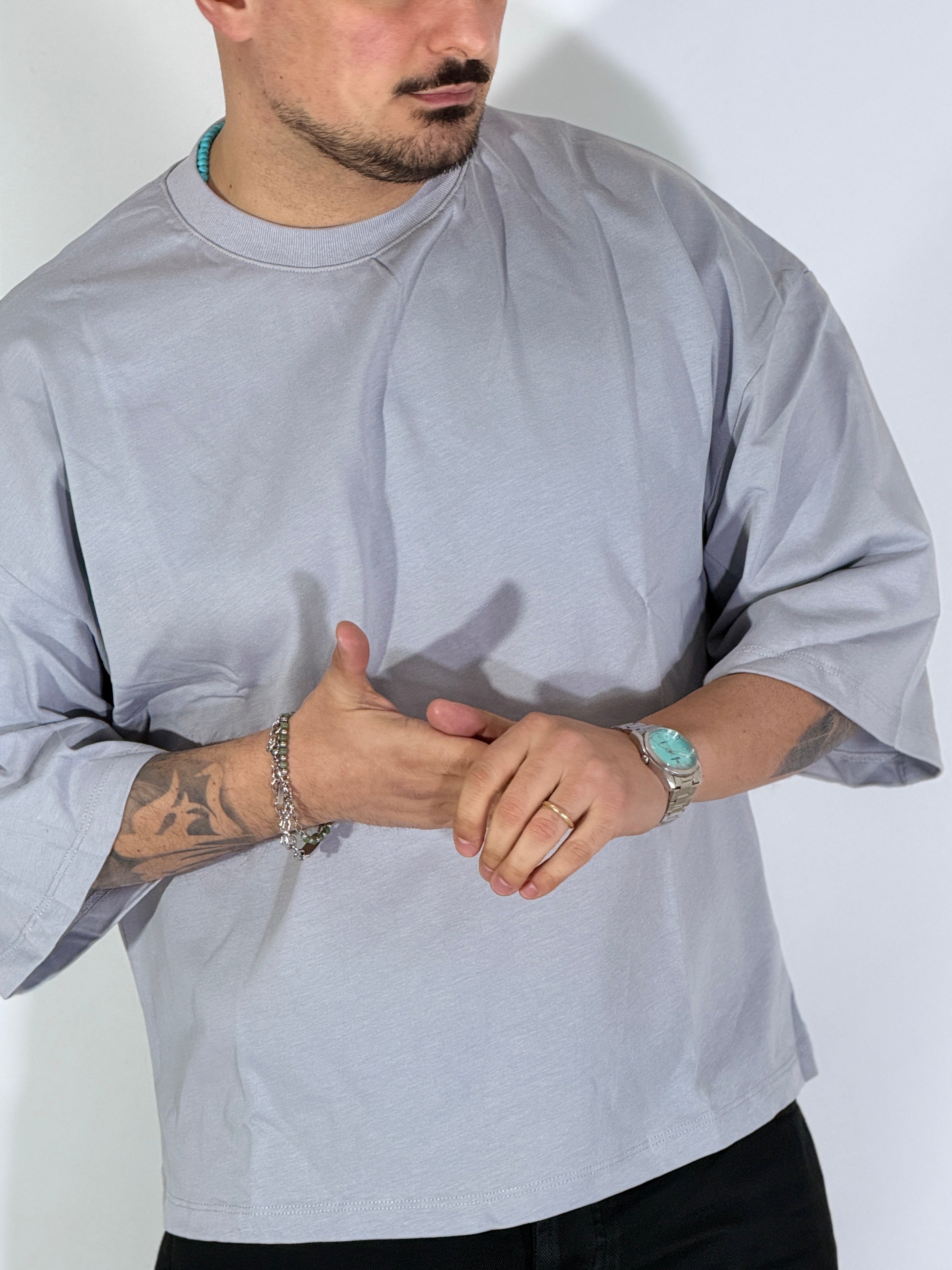 T-Shirt cropped manica a tre quarti perla 1069