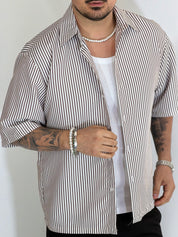 Camicia cropped rigata moro CAM7758