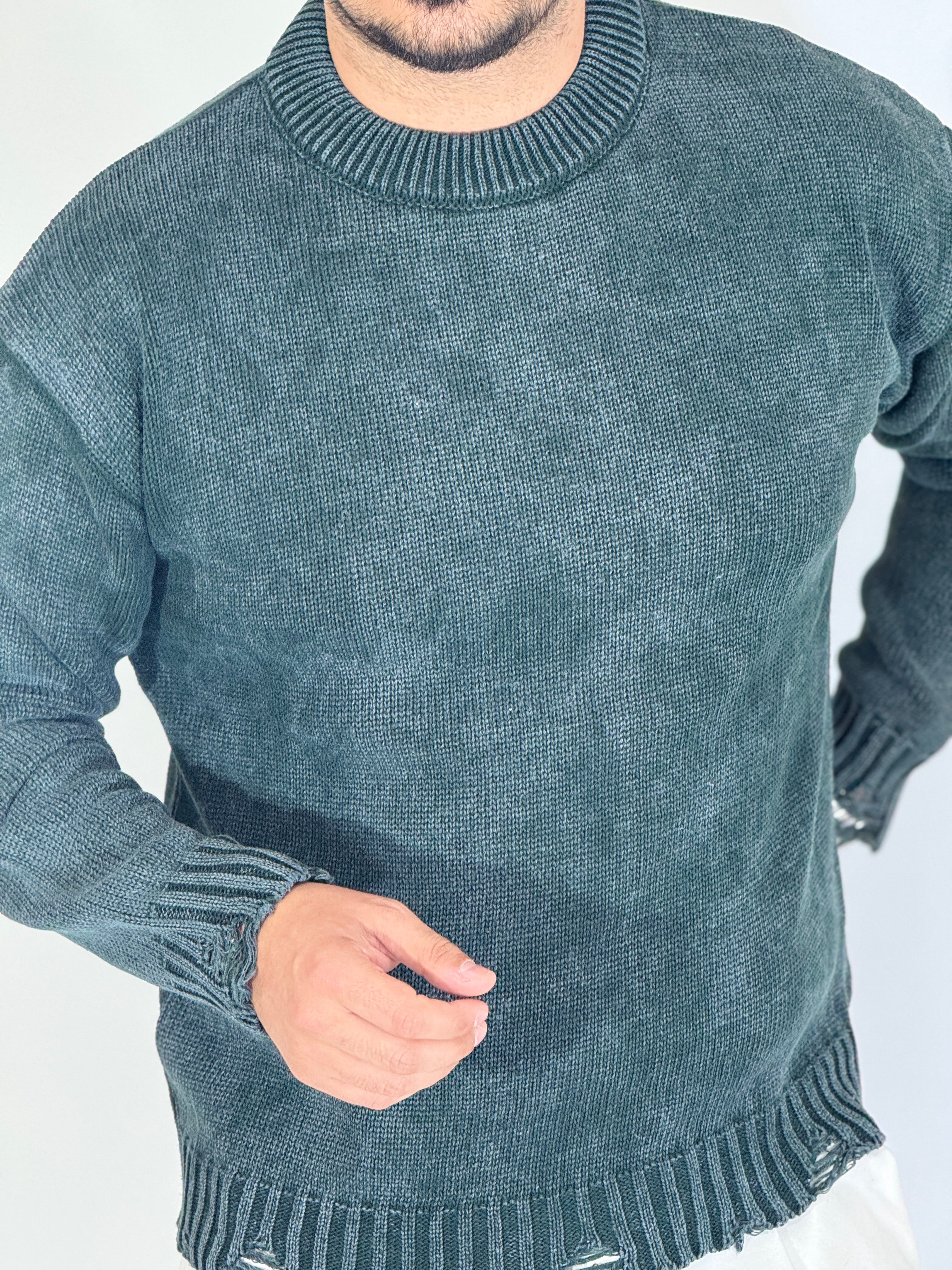 Maglione girocollo melange verde AD25010-12
