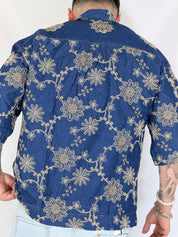 Camicia cropped collo ricamata blu CANYON