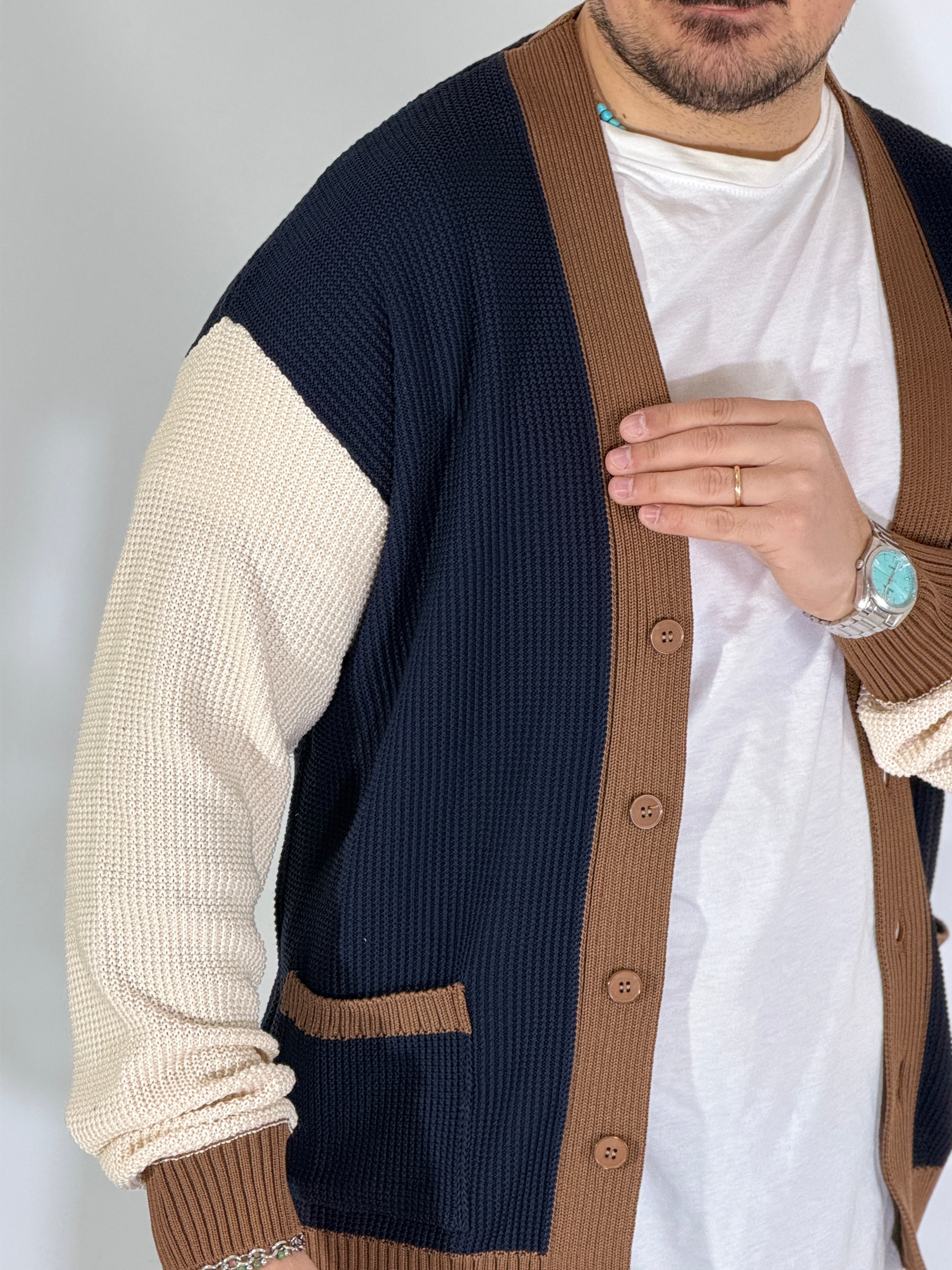 Dale · Cardigan tricolor blu scuro