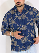 Camicia cropped collo ricamata blu CANYON