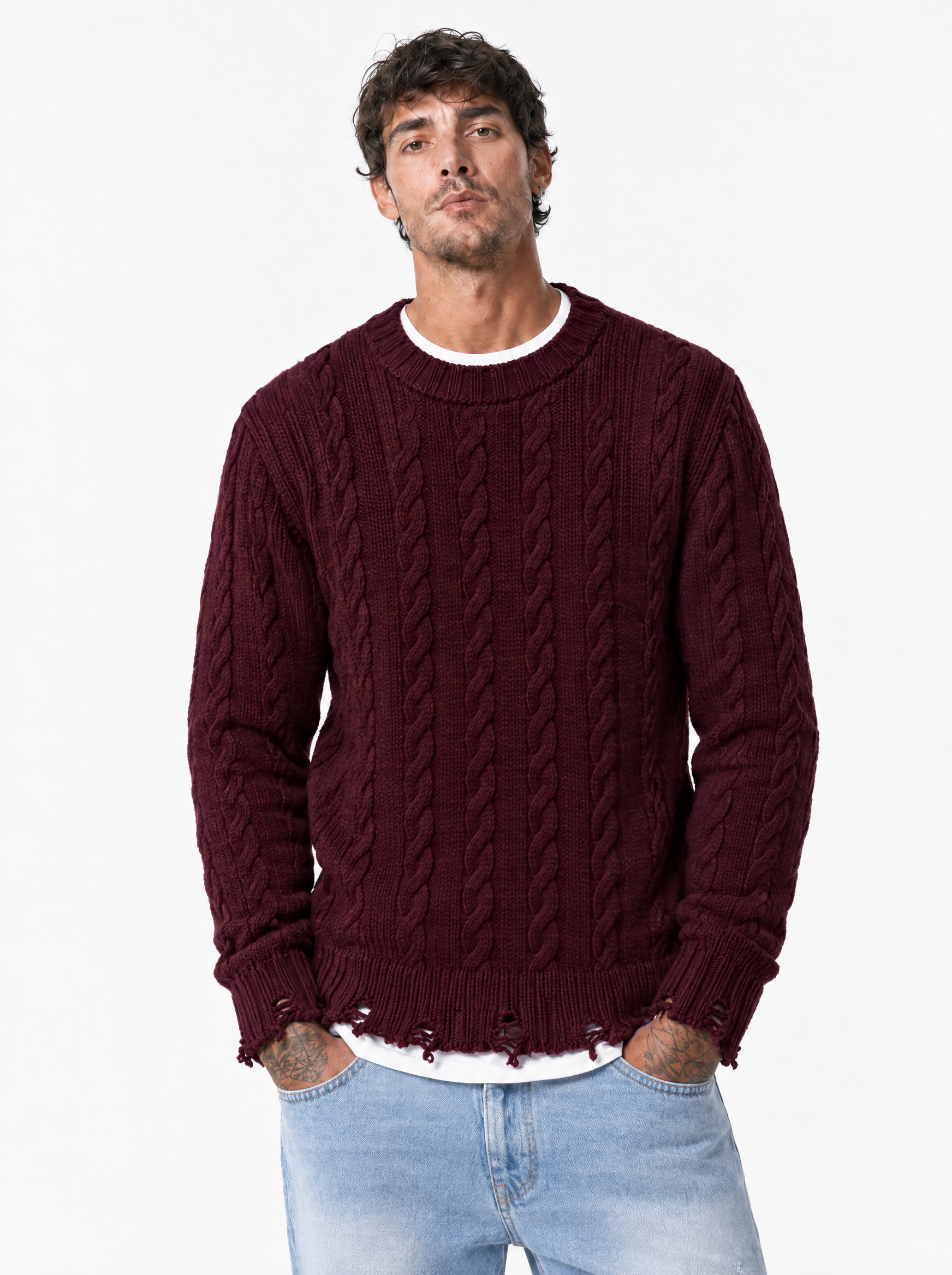 POLI BRAID Girocollo a treccia bordeaux