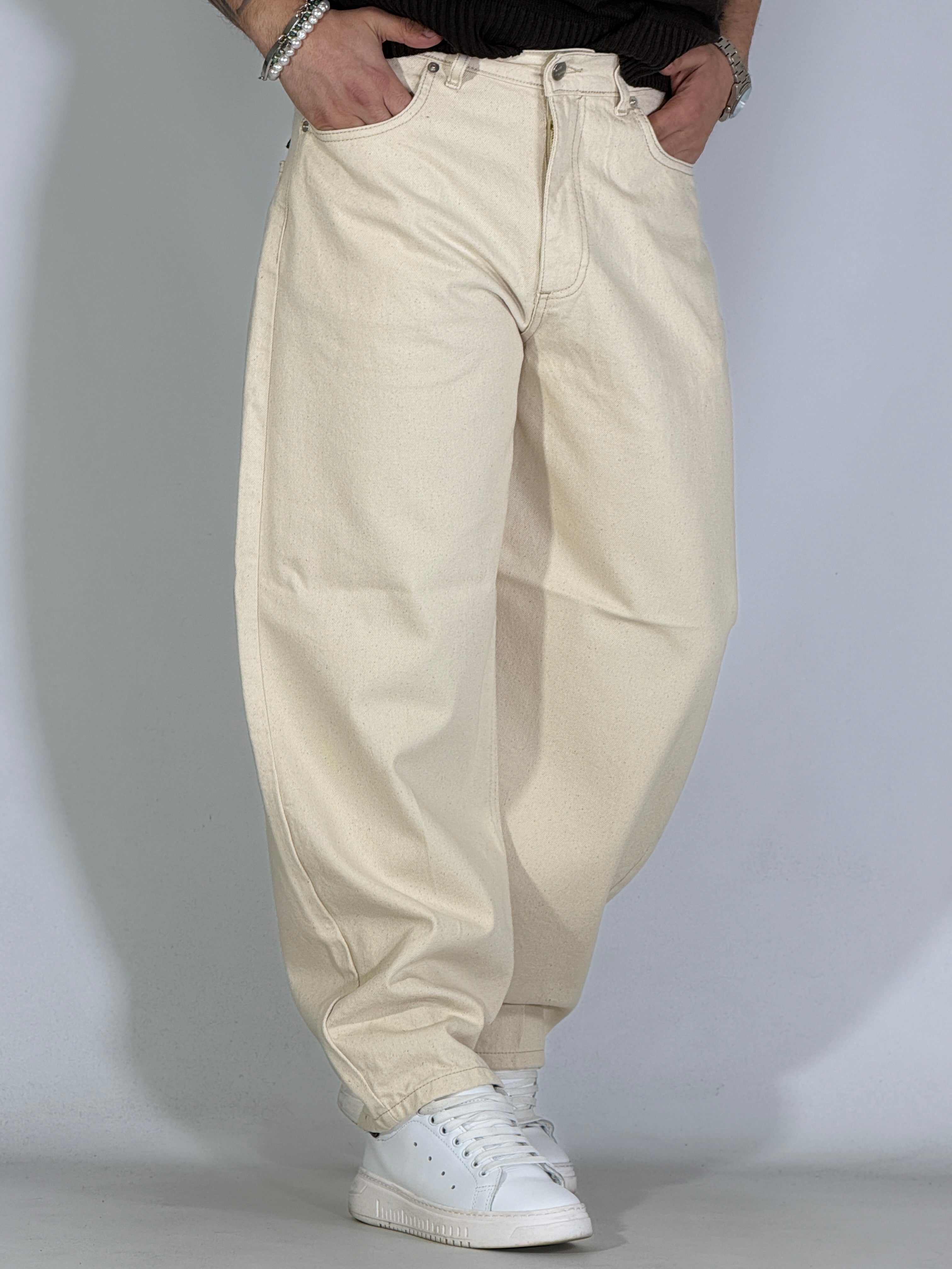 Jeans balloon sabbia IVORY