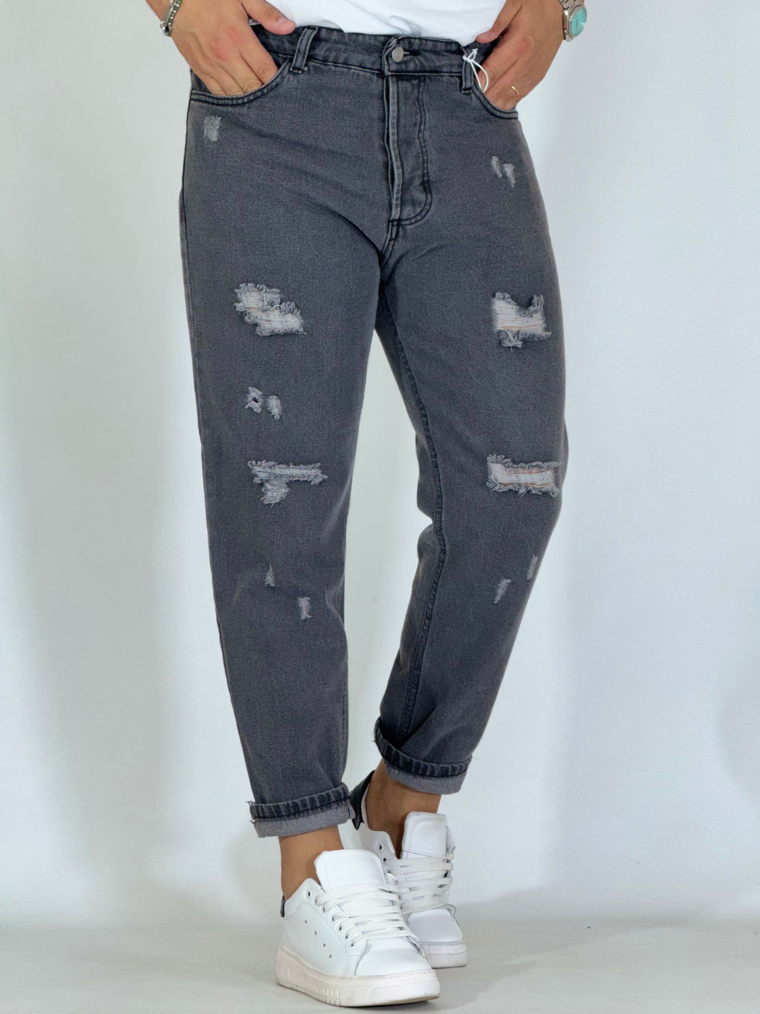 Jeans loose fit cenere con strappi CR2716