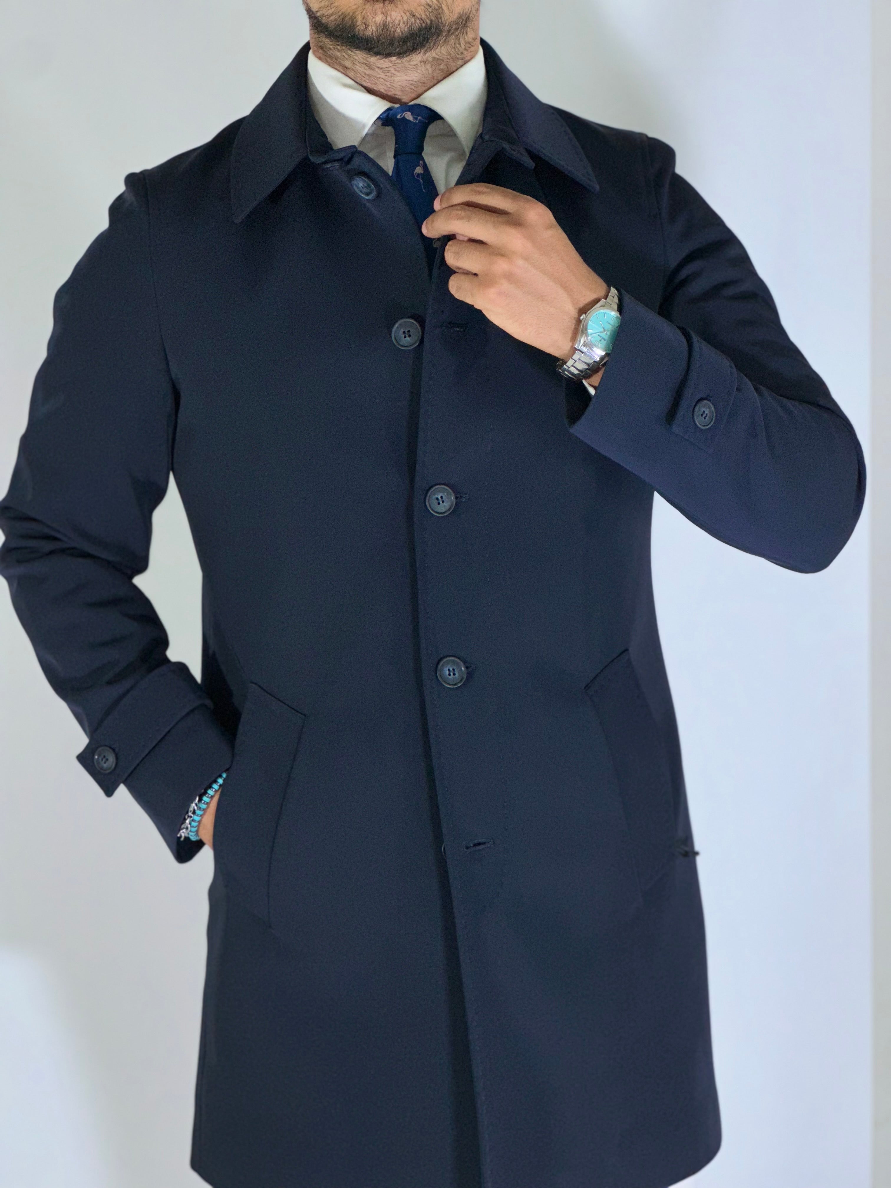 Trench elegant imbottito blu RABARBARO MARCO NILS