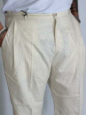 Nomad lino · Pantalone carrot con pince avorio
