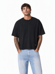 STEPHEN T-Shirt cropped manica a tre quarti nero