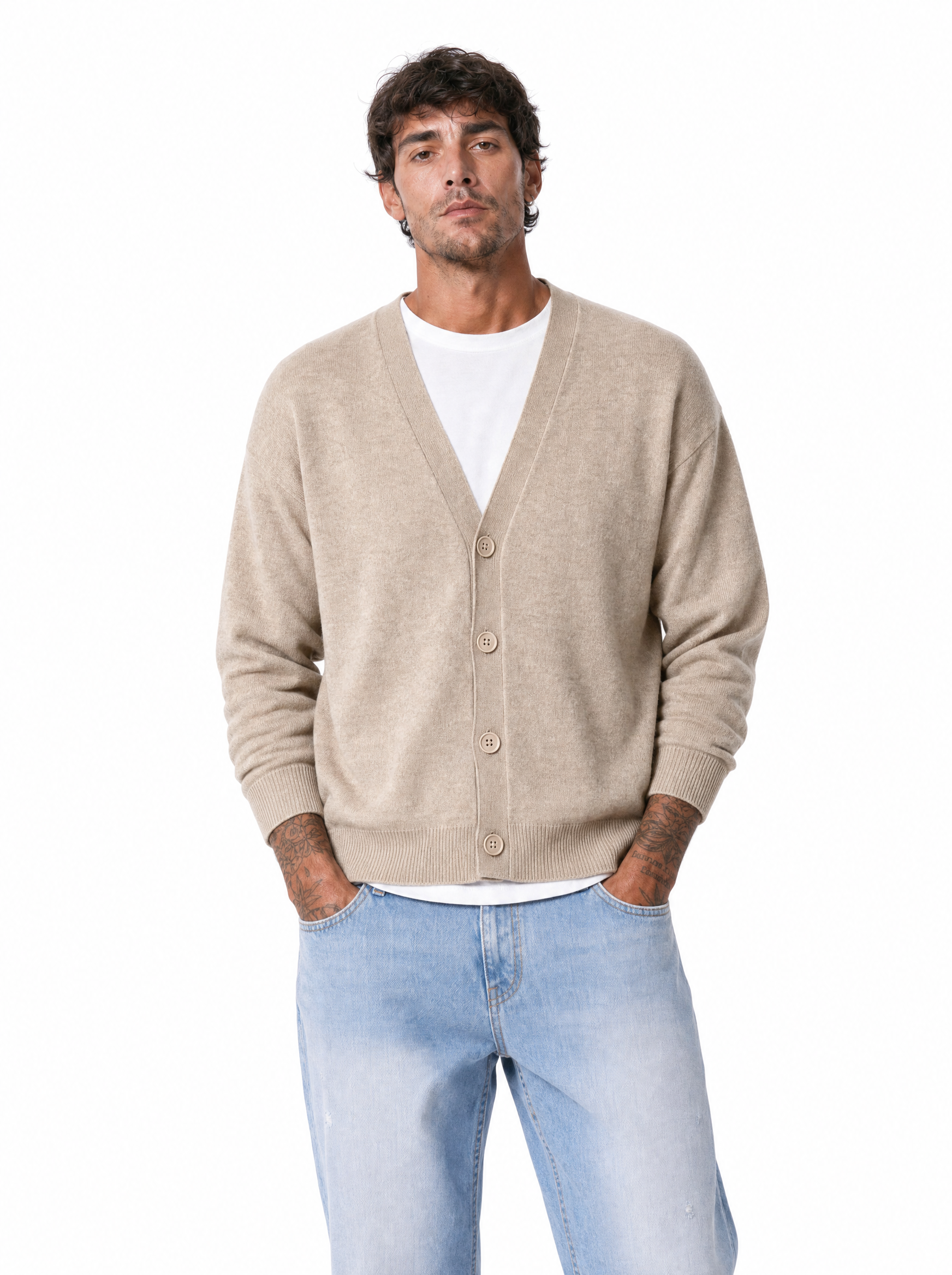 Cardigan spalla scesa beige W86022