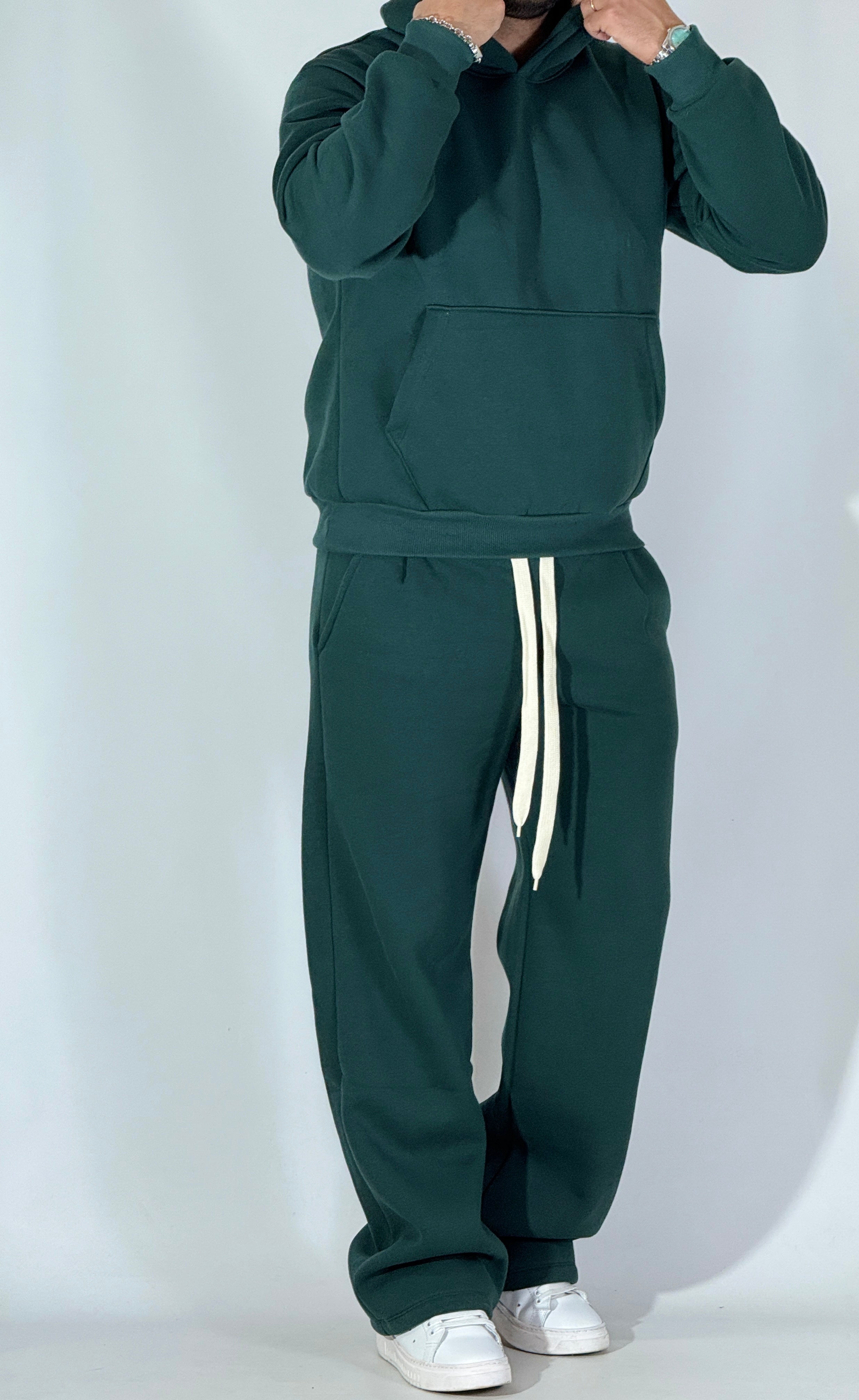 Completo tuta palazzo felpato verde  AD120
