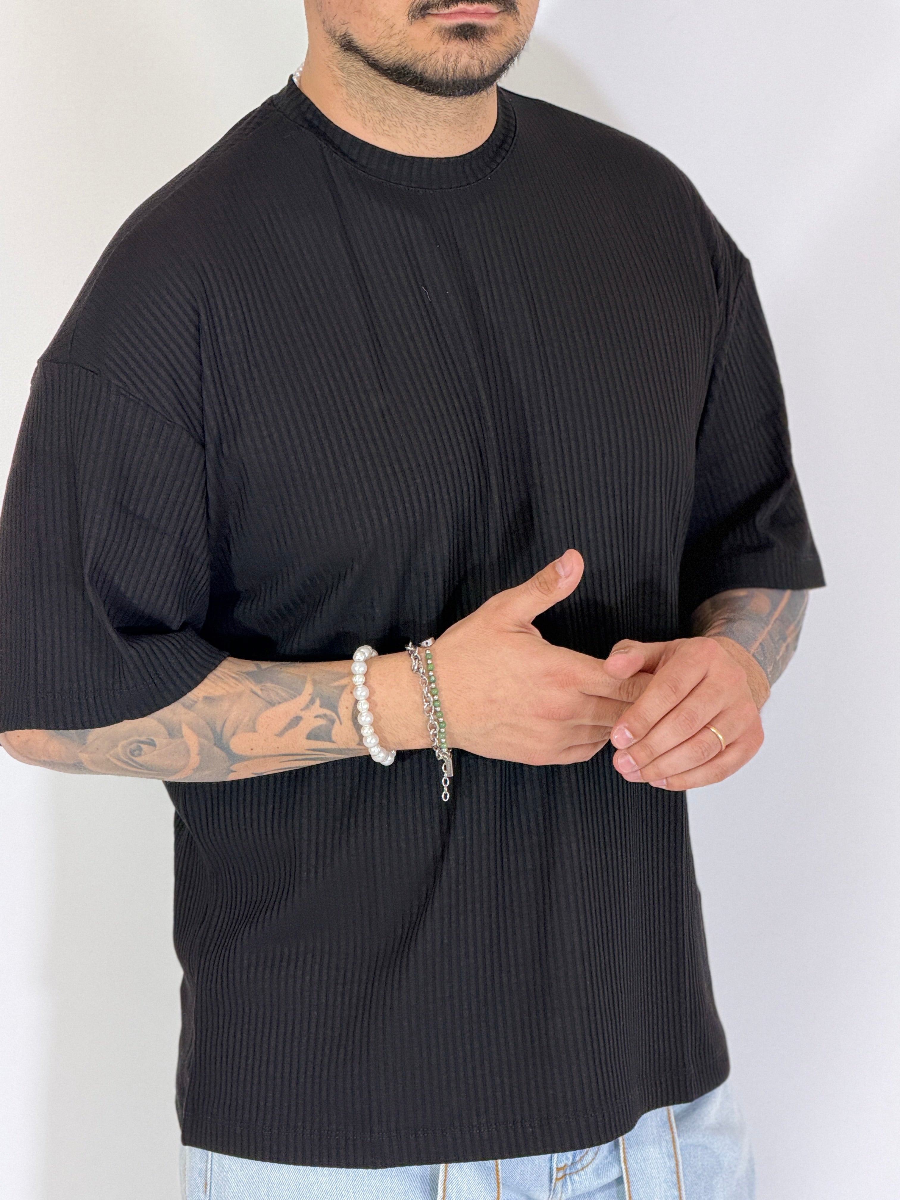 T-shirt a coste nera HERMANO