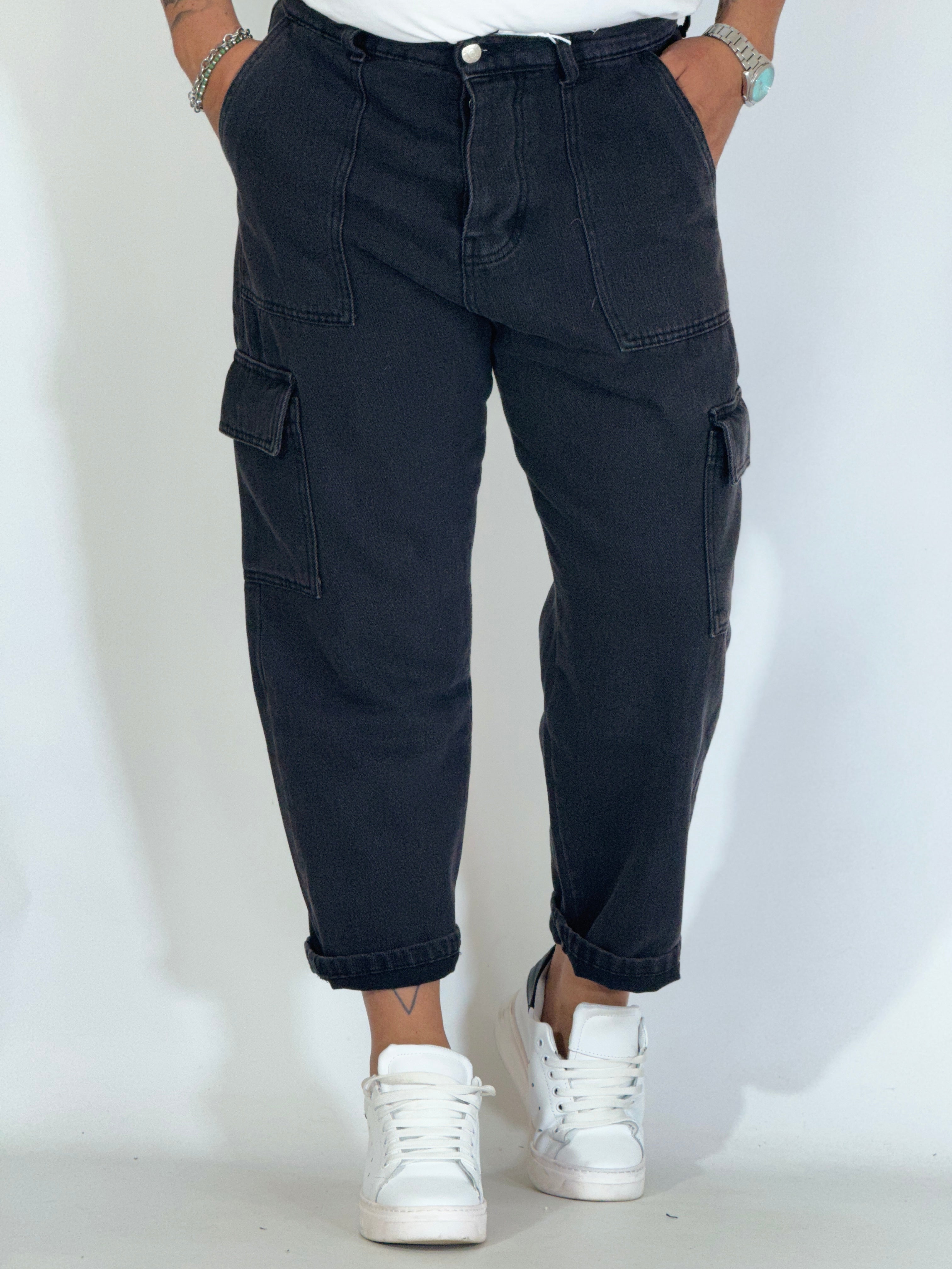 Pantalone cargo nero fumè WORK09-08