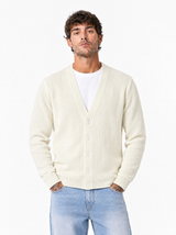 DAMON Cardigan basic a costine panna