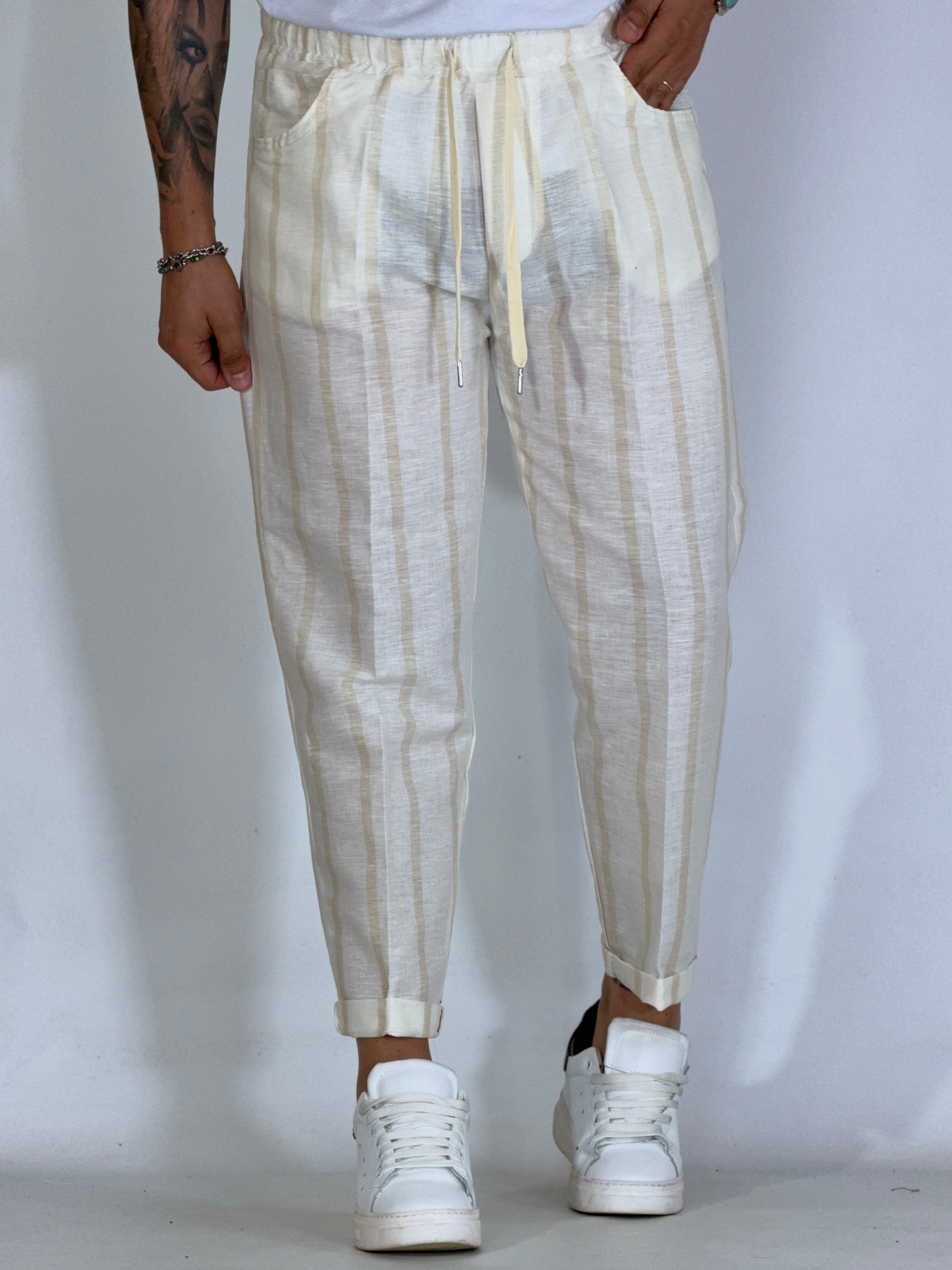 Pantalaccio effetto lino rigato MADRID