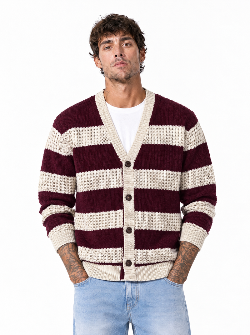 TECLA Cardigan ricamato bordeaux/sabbia