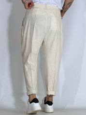 Nomad lino · Pantalone carrot con pince avorio