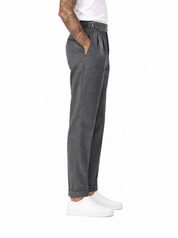 PONCHO Pantalone vita alta con fibbie grigio