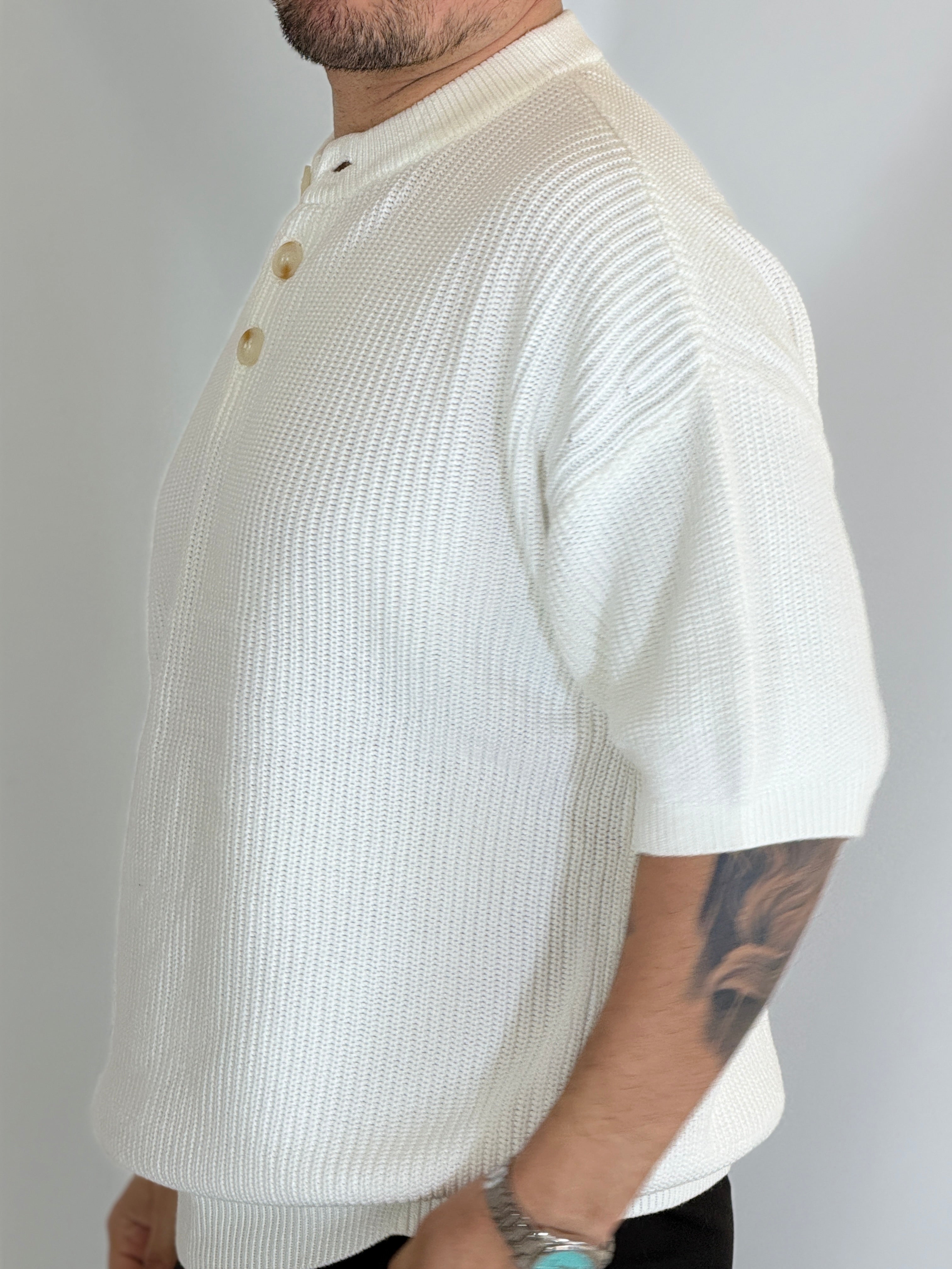 T-shirt serafino a costine bianca VIP972A