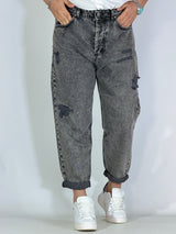 Jeans japan marmorizzato nero con rotture