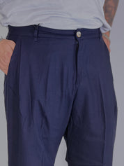 Nomad lino · Pantalone carrot con pince blu