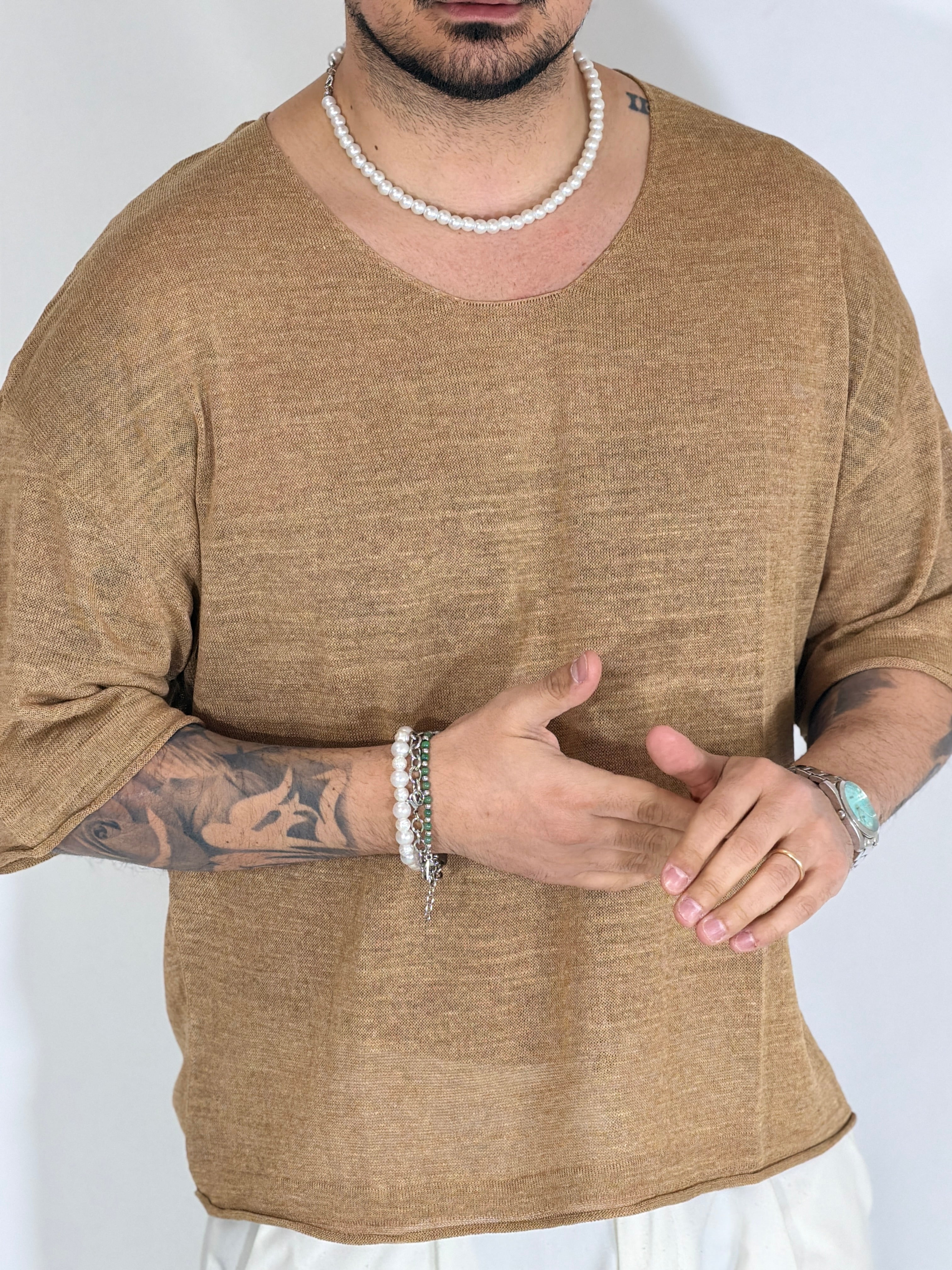 T-shirt scollata cammello SHIBUYA