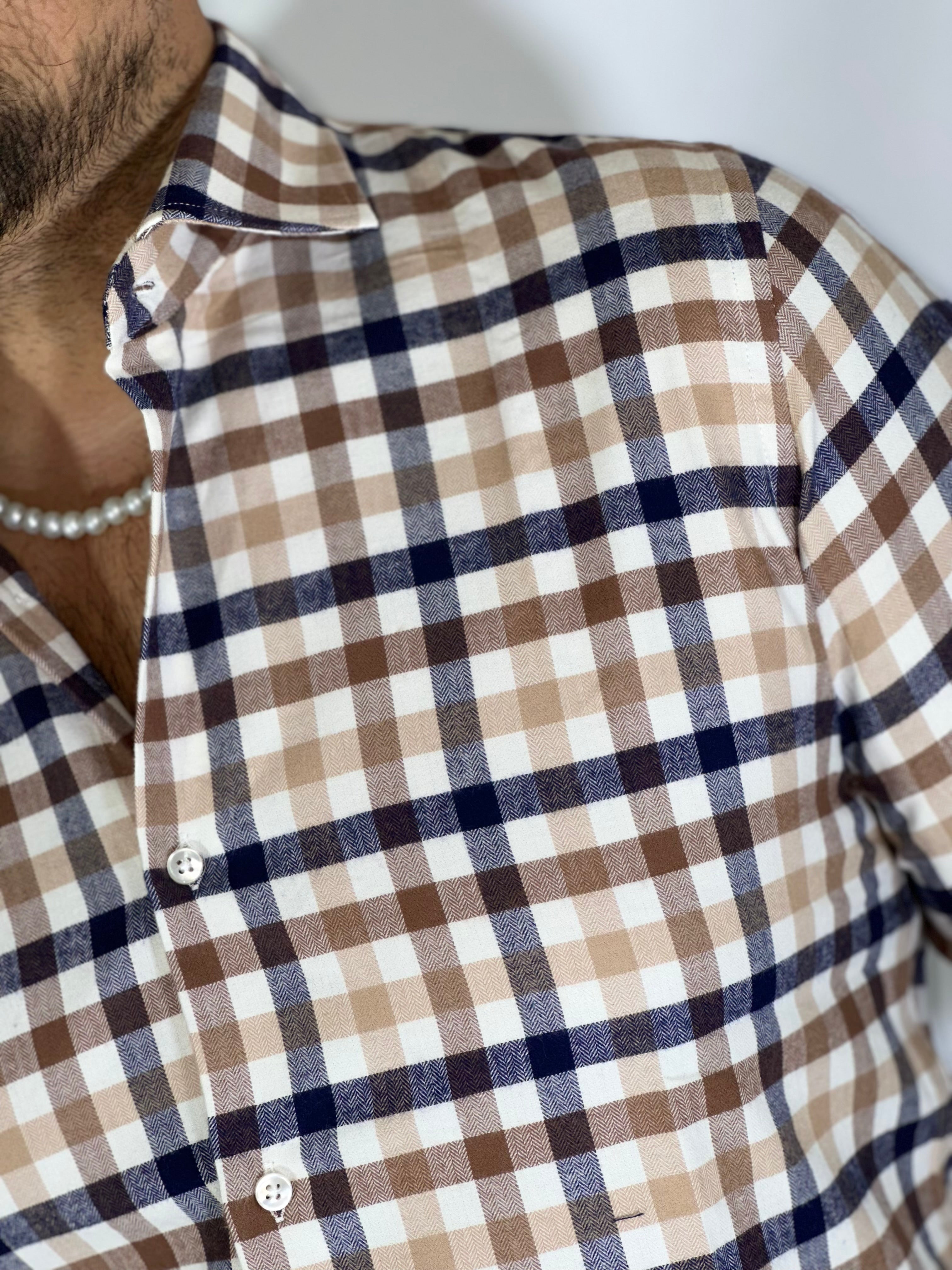 Camicia flanella beige/blu GRANSASSO