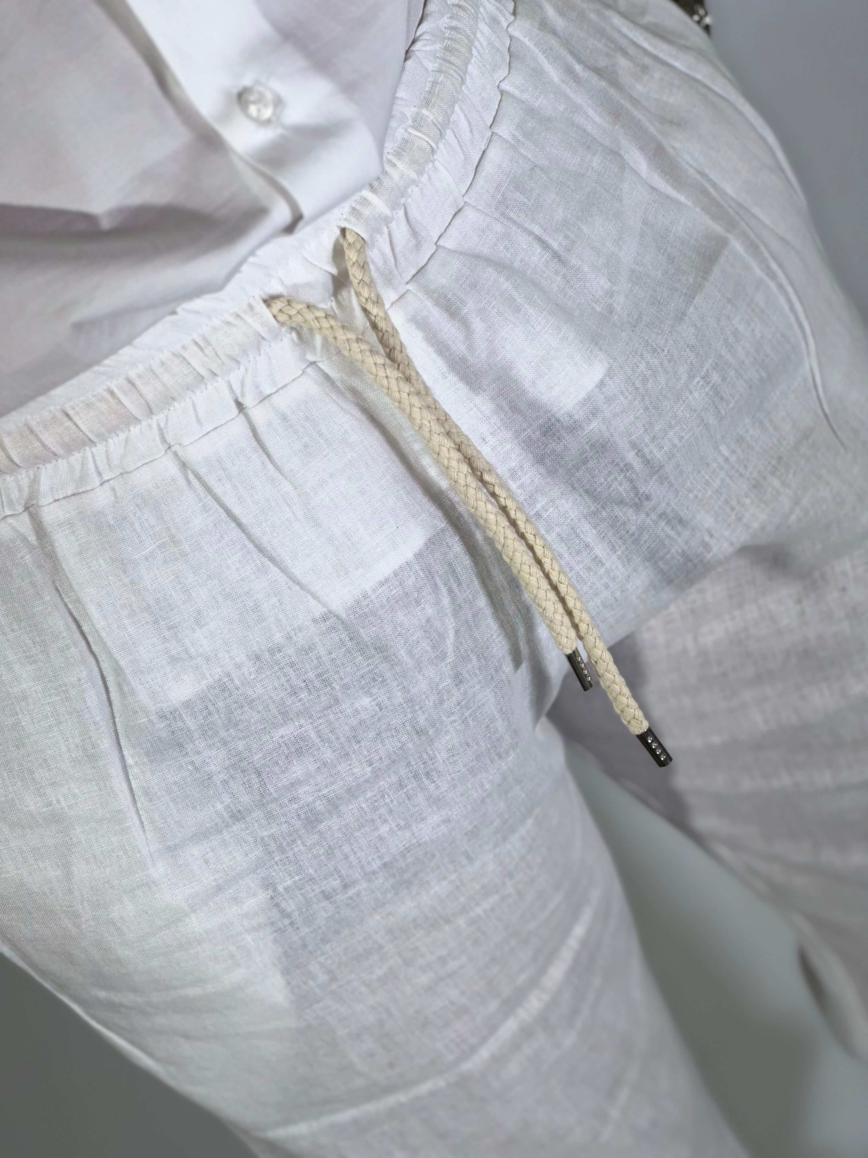 Pantalaccio lino bianco-panna CS4012E