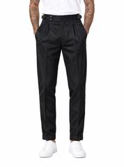 EXPLORER Pantalone vita alta con fibbie nero
