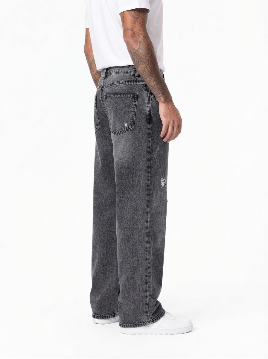 TANGERI jeans baggy fit con abrasioni cenere