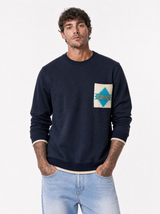 NORFOLK maglia paricollo con taschino etnico blu