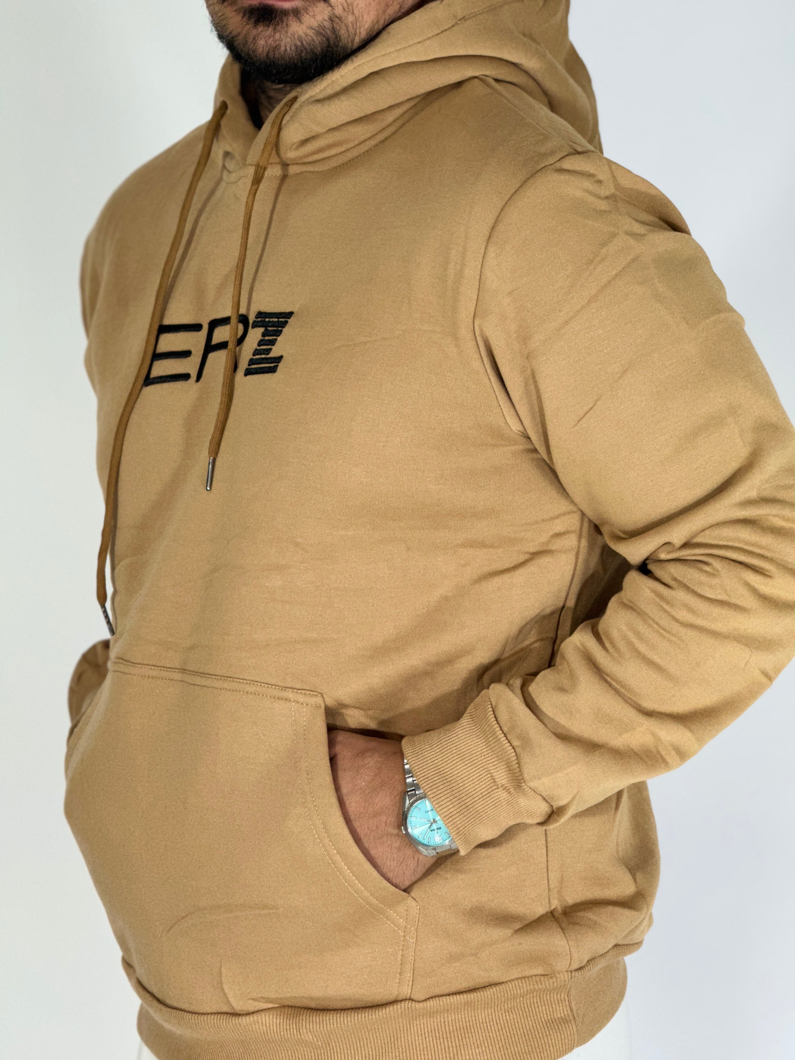 Felpa felpata con cappuccio beige LOGO B-2010