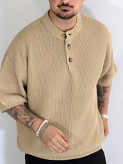 T-shirt serafino a costine beige VIP972A