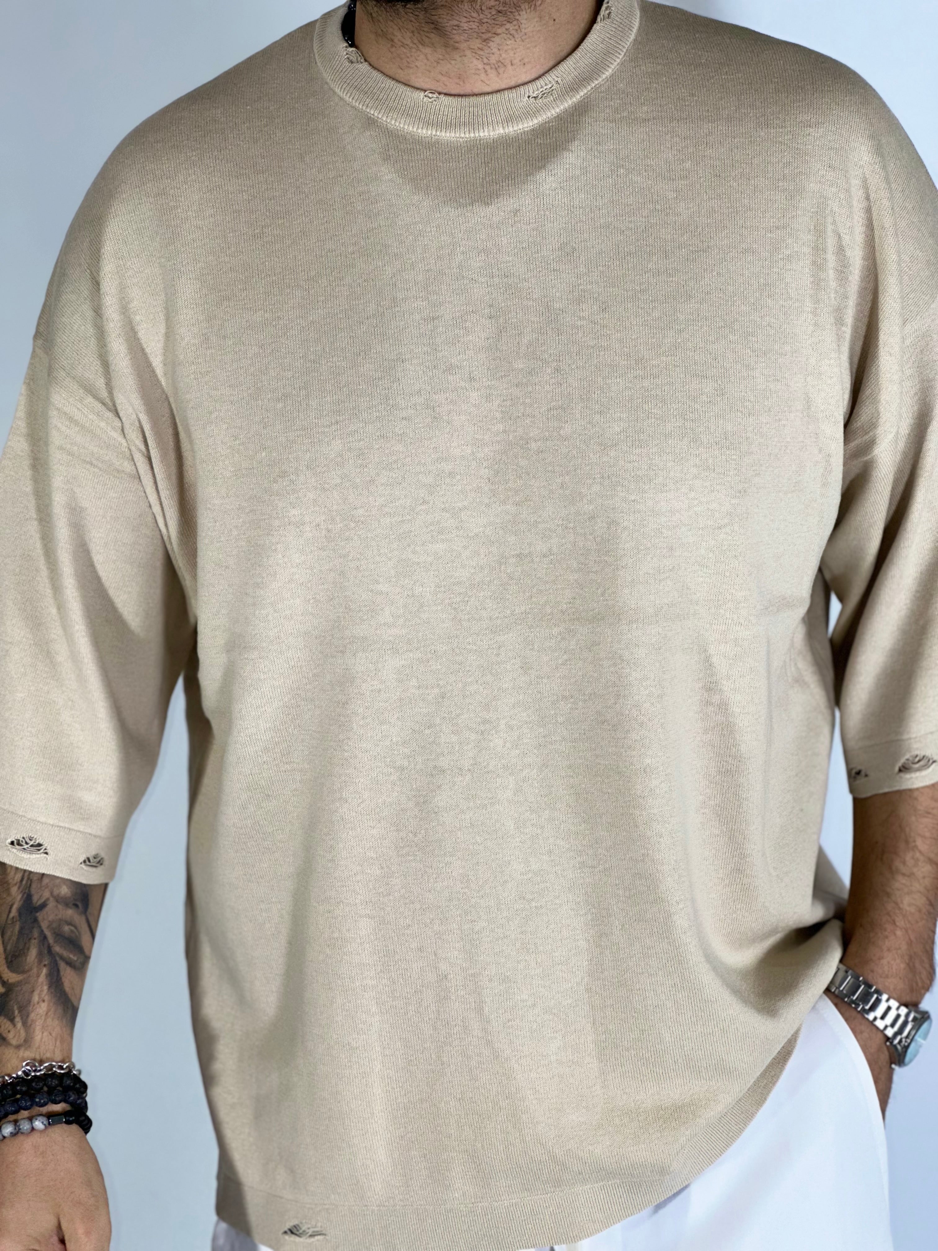 T-shirt over sfrangiata beige W86009