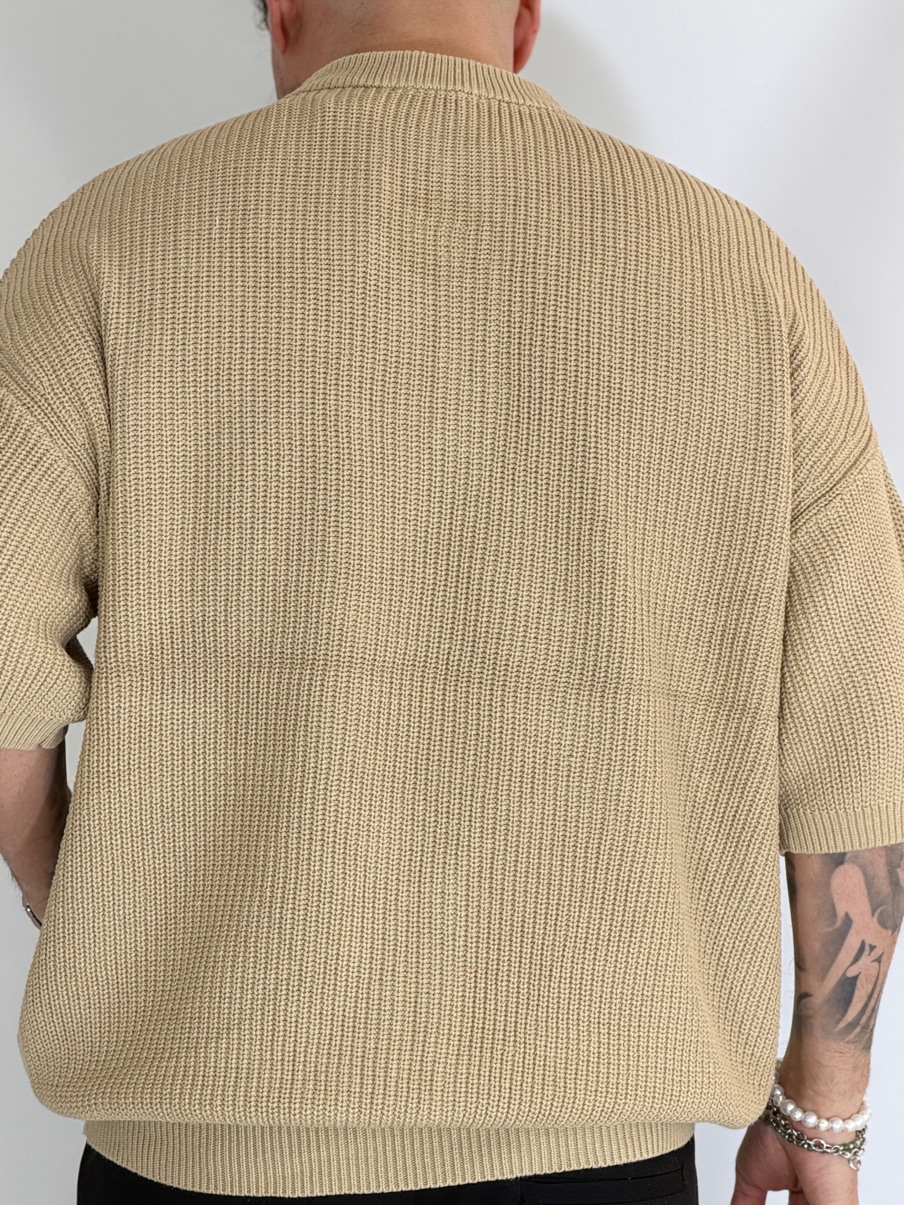 T-shirt serafino a costine beige VIP972A