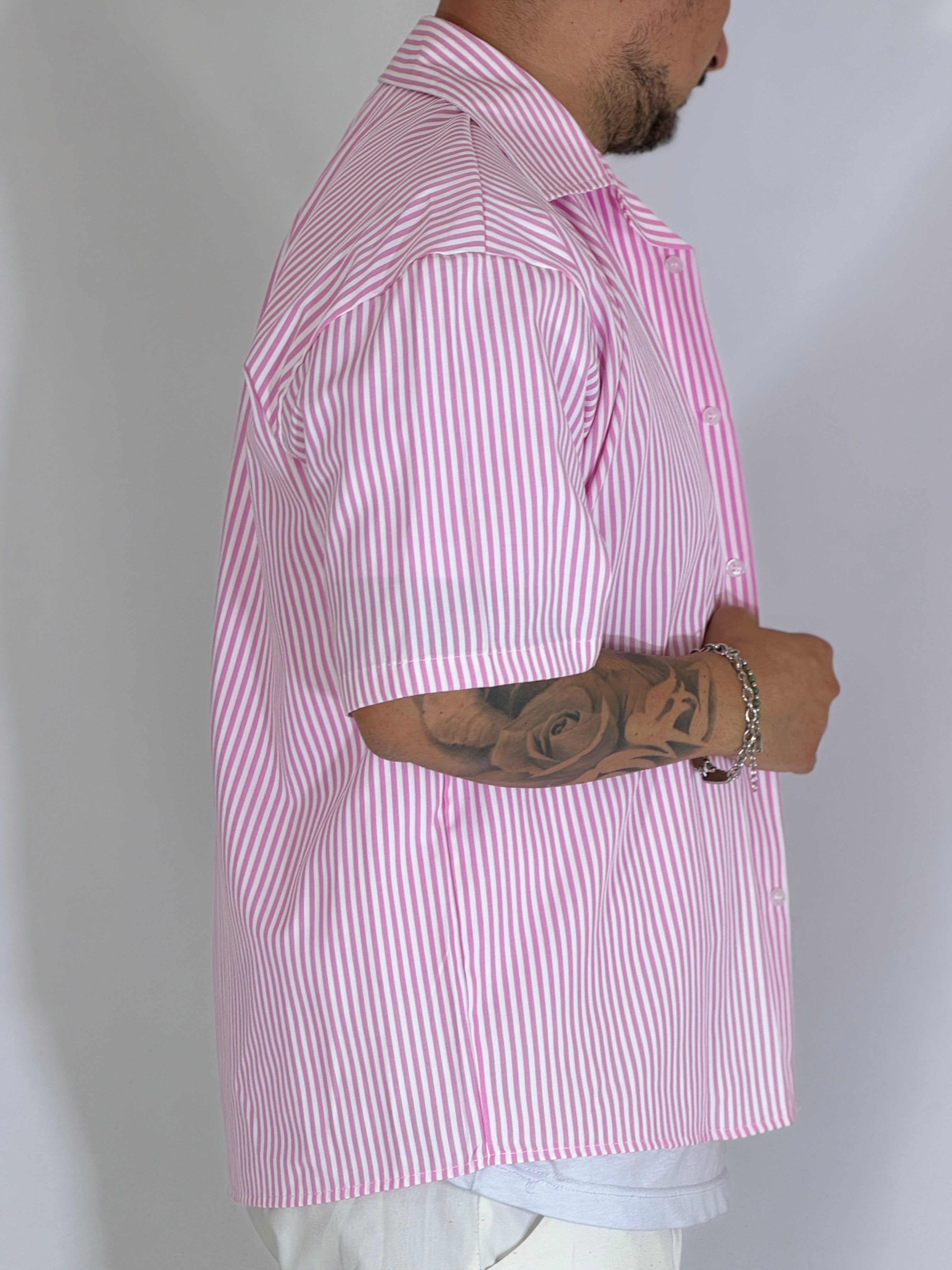 Camicia cropped rigata rosa ARNOLD