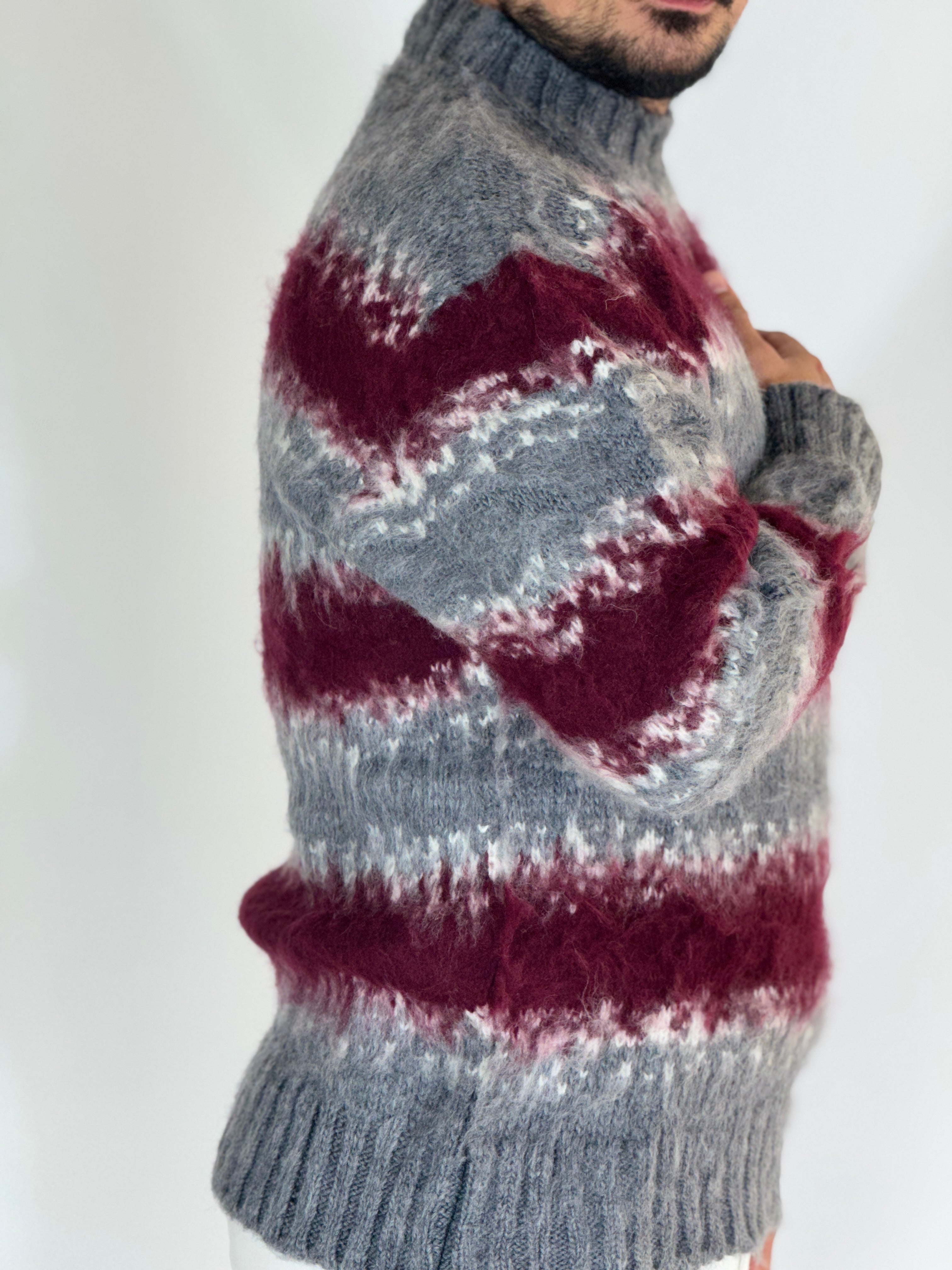 Maglione sheep grigio/bordeaux AD130