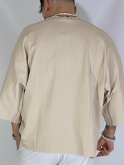 T-shirt over taglio vivo beige HM834