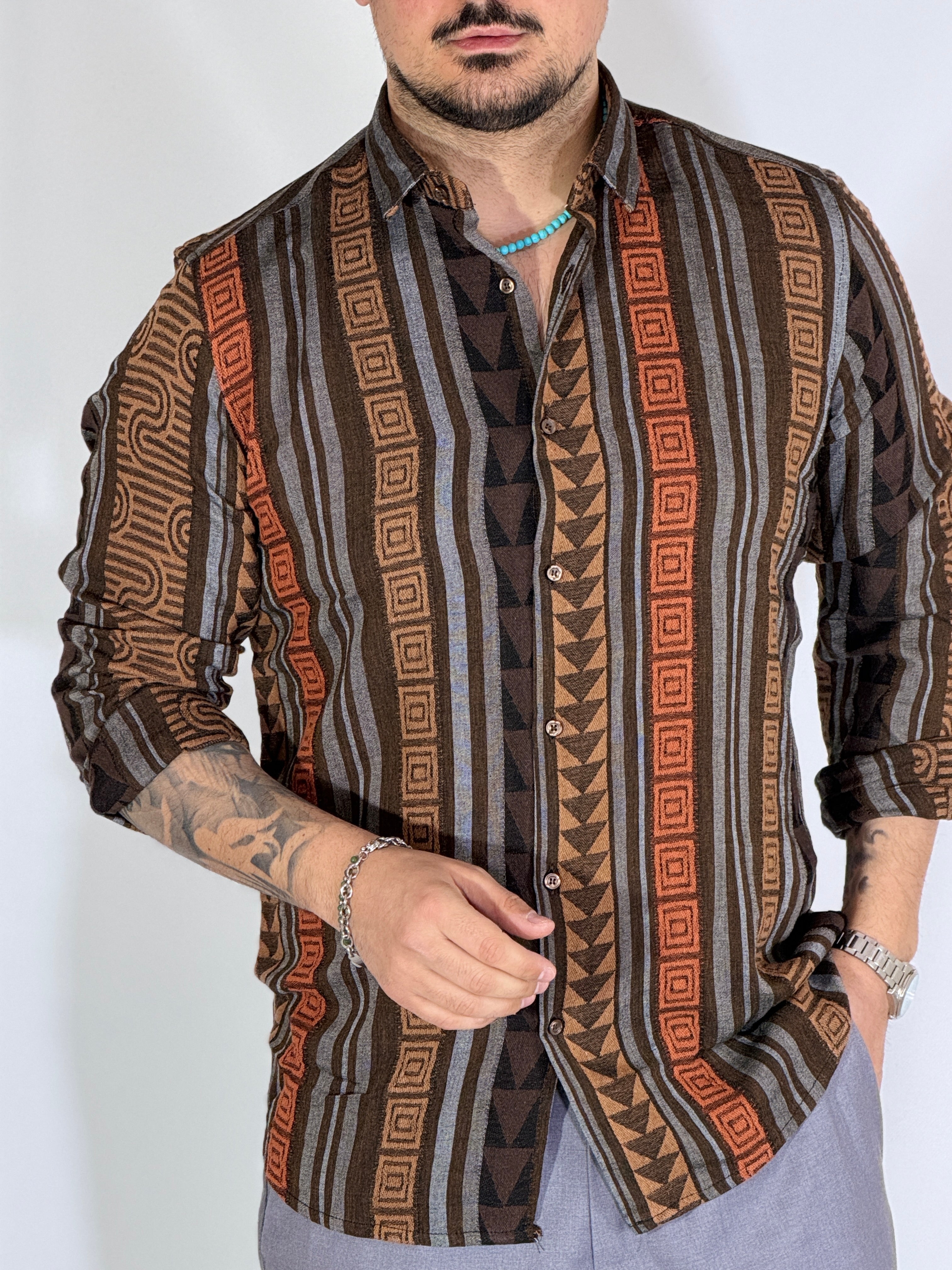 Camicia ricamata brown LIME