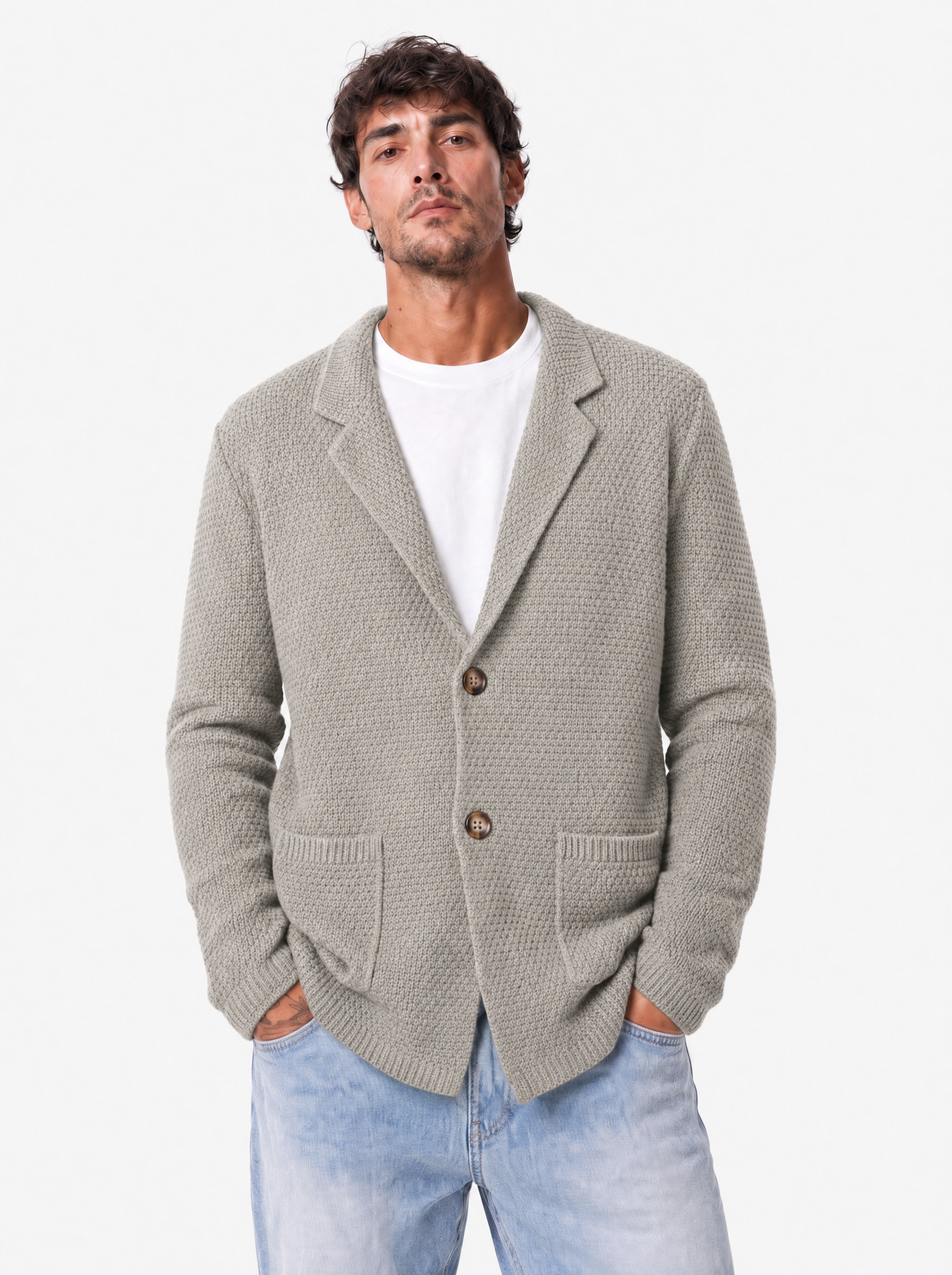 KASSEL cardigan punto riso beige