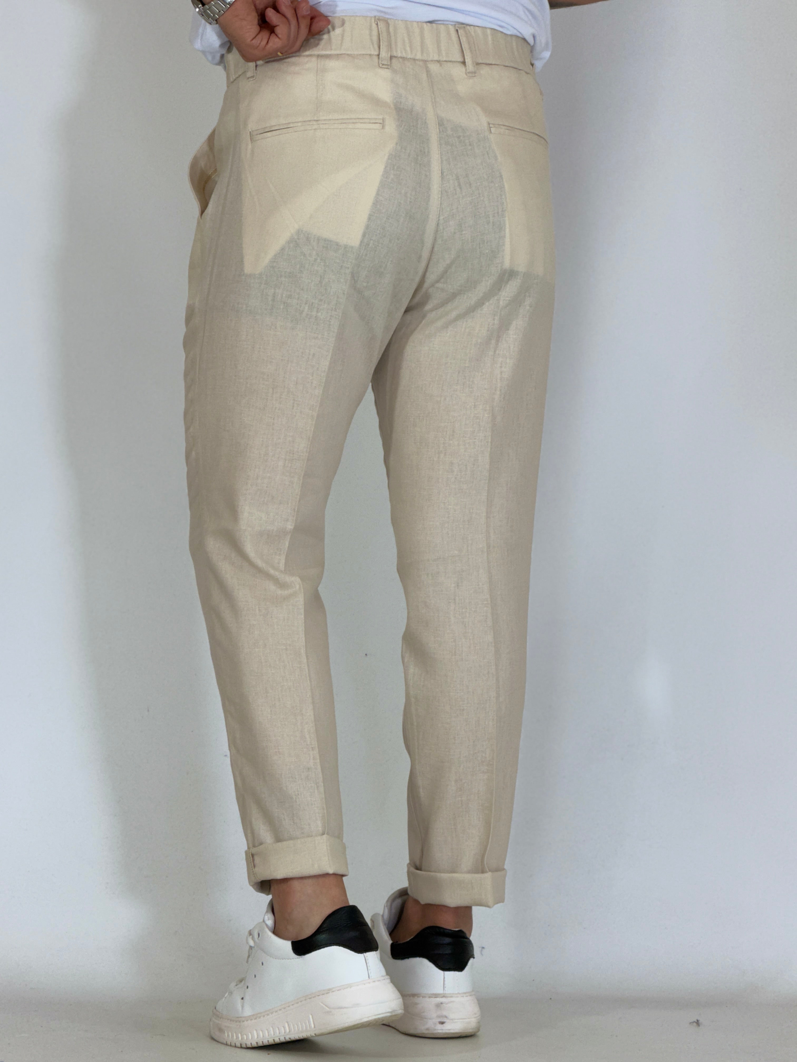 Pantalone in lino beige MAPPAMONDO