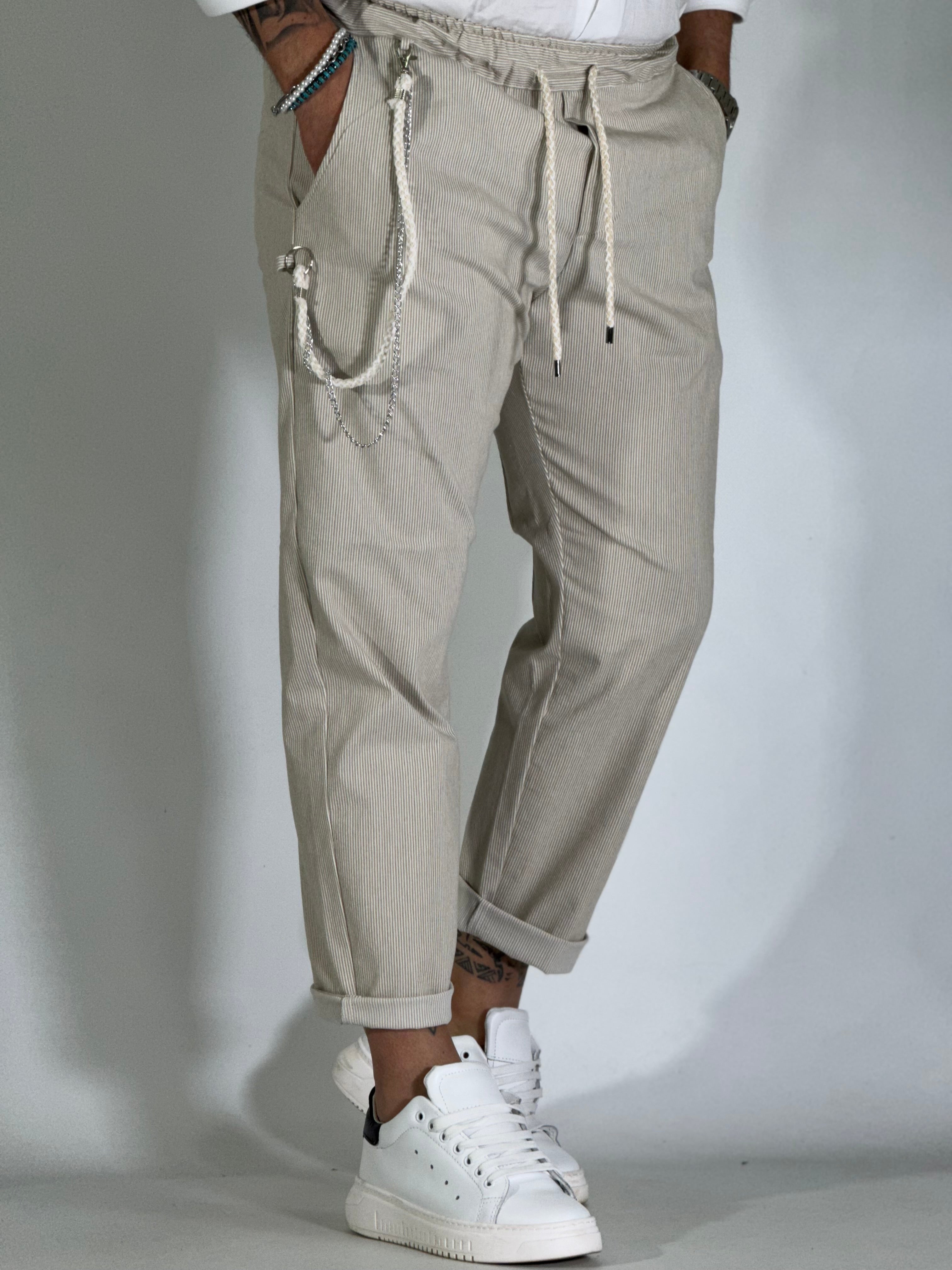 Pantalaccio rigato stretto beige GPE542