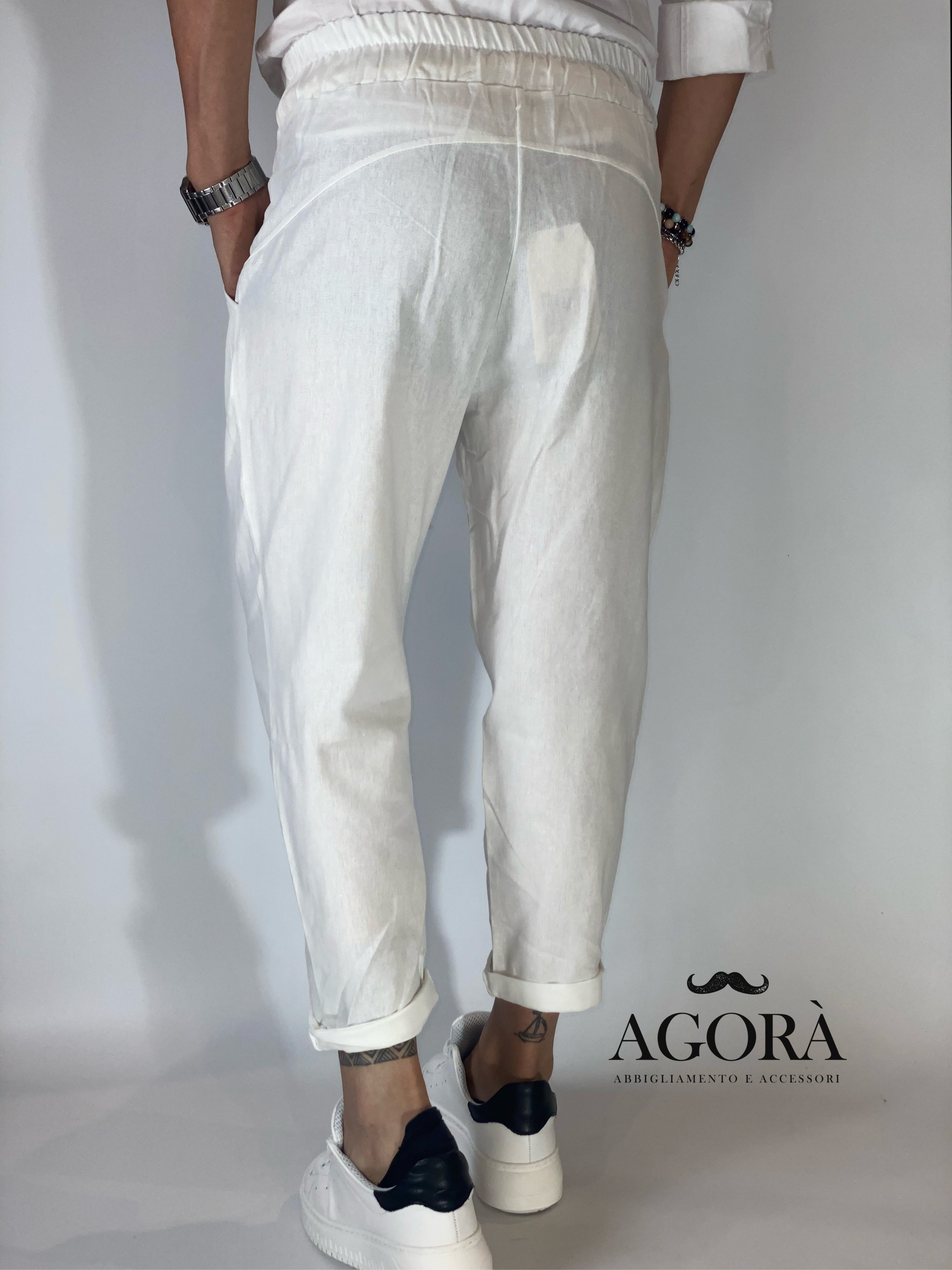 Pantalaccio in lino panna DC5000