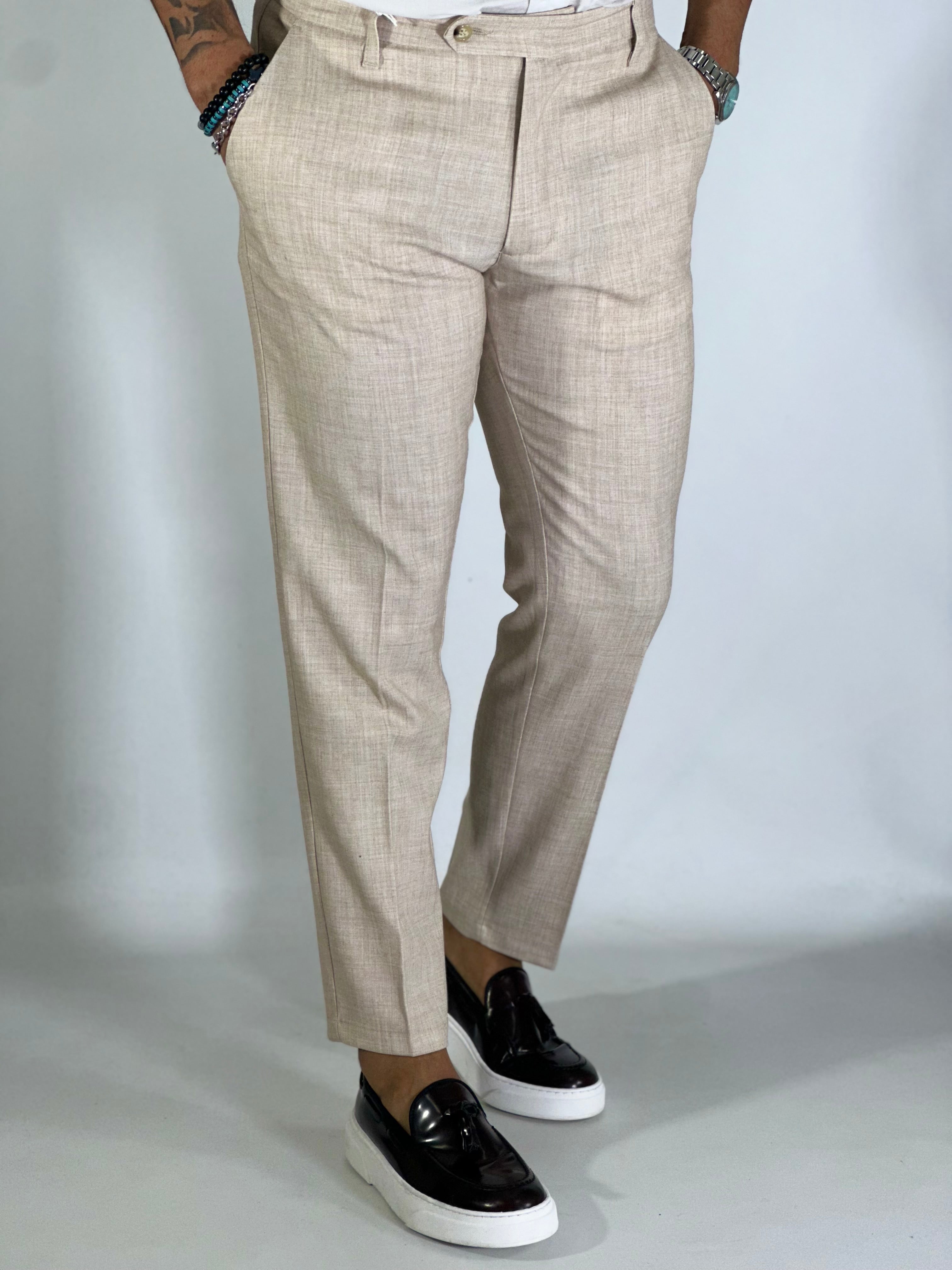 Pantalone elegante beige fiammato ELVIS migliaccio