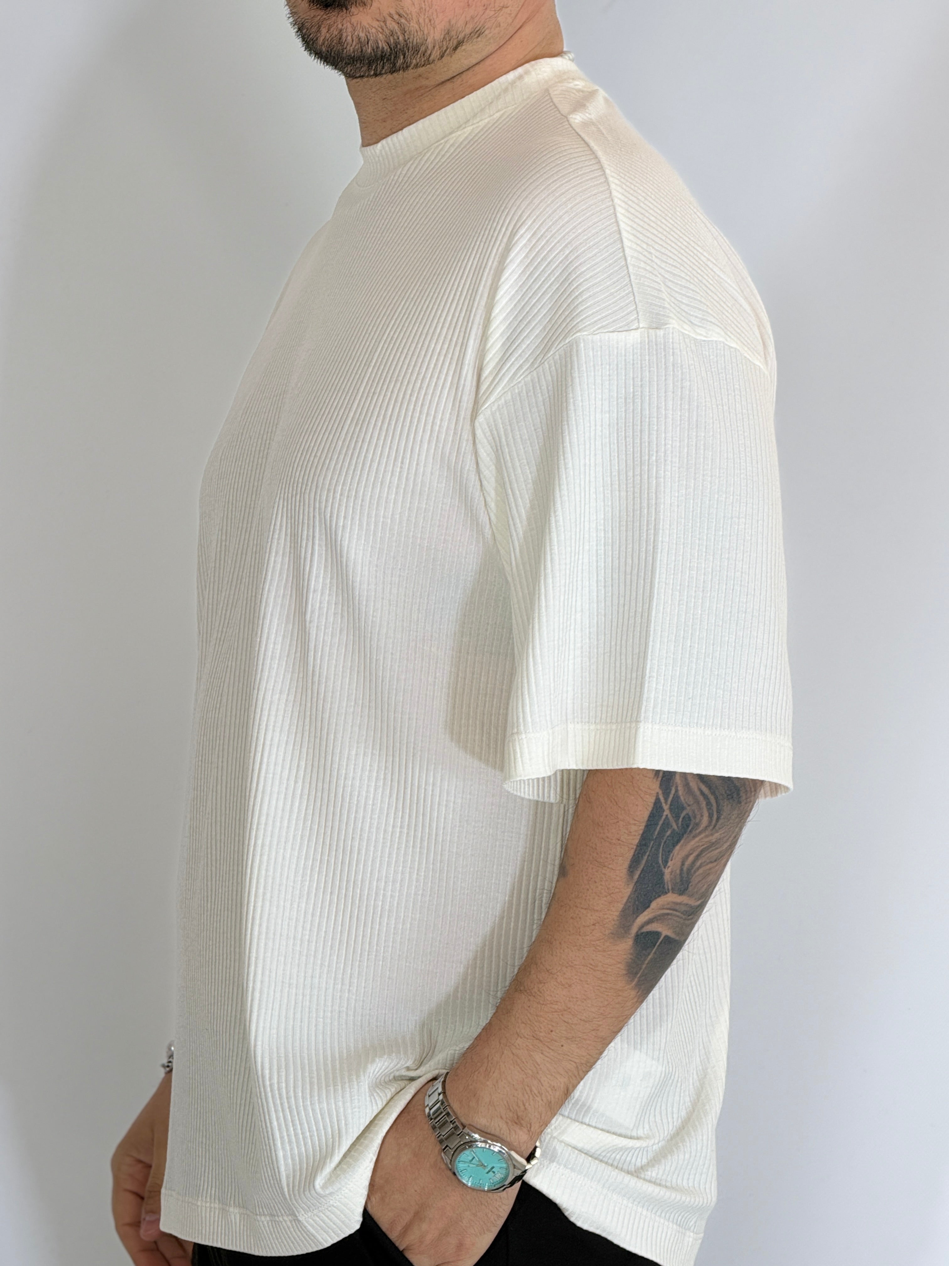 T-shirt a coste panna HERMANO