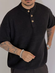 T-shirt serafino a costine nero VIP972A