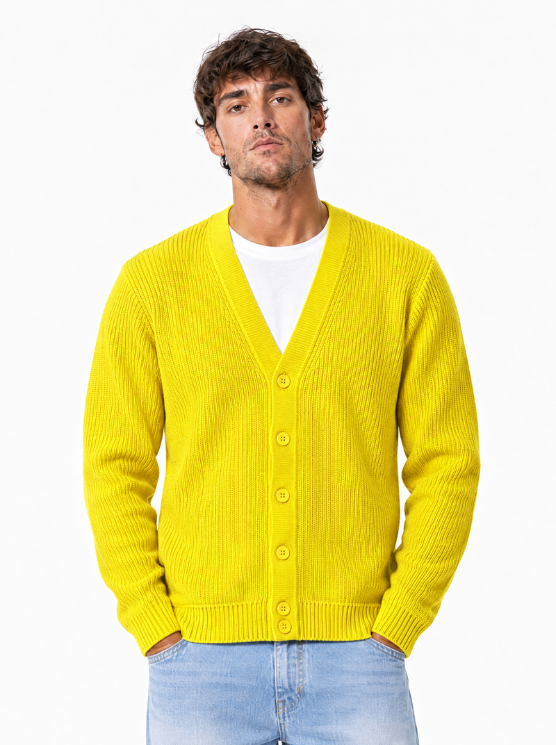 DAMON Cardigan basic a costine giallo