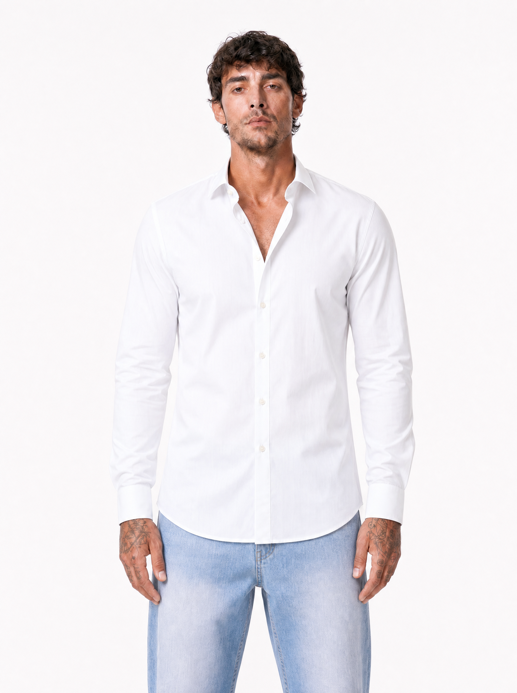 Camicia basic collo francese bianca F60