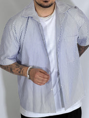 Camicia cropped rigata blu ARNOLD