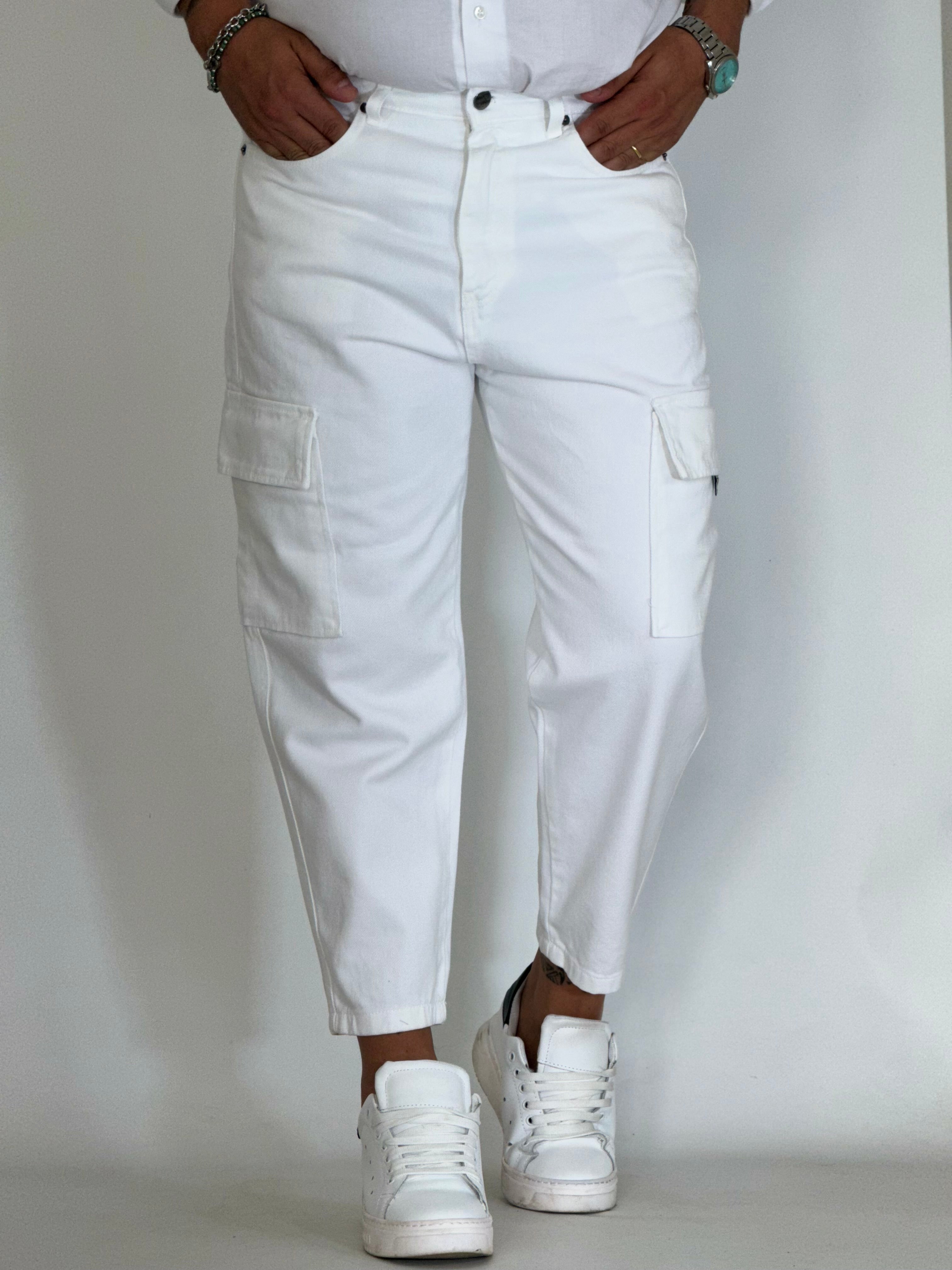 Pantalone loose fit cargo bianco GA2501